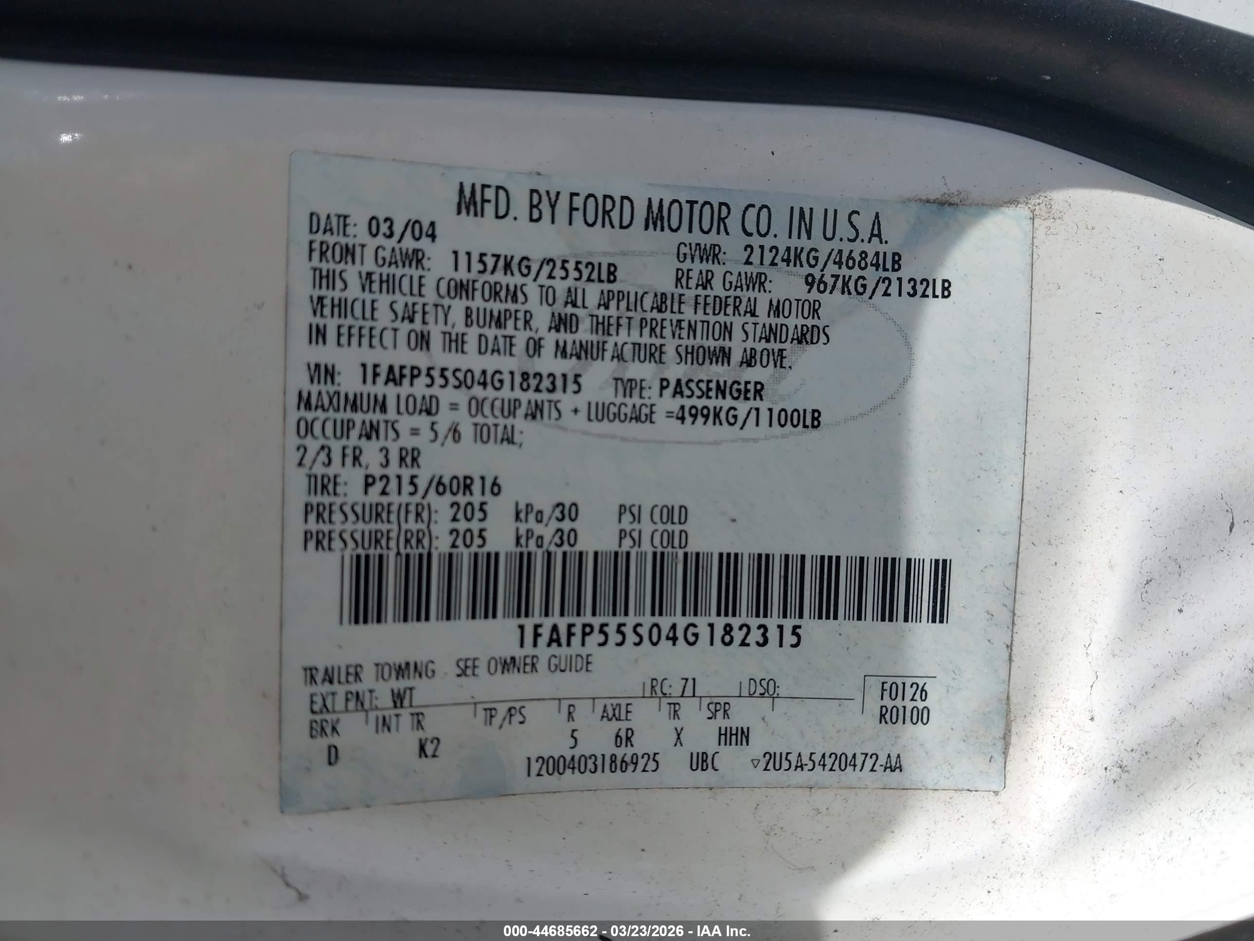 2004 Ford Taurus Ses White vin: 1FAFP55S04G182315