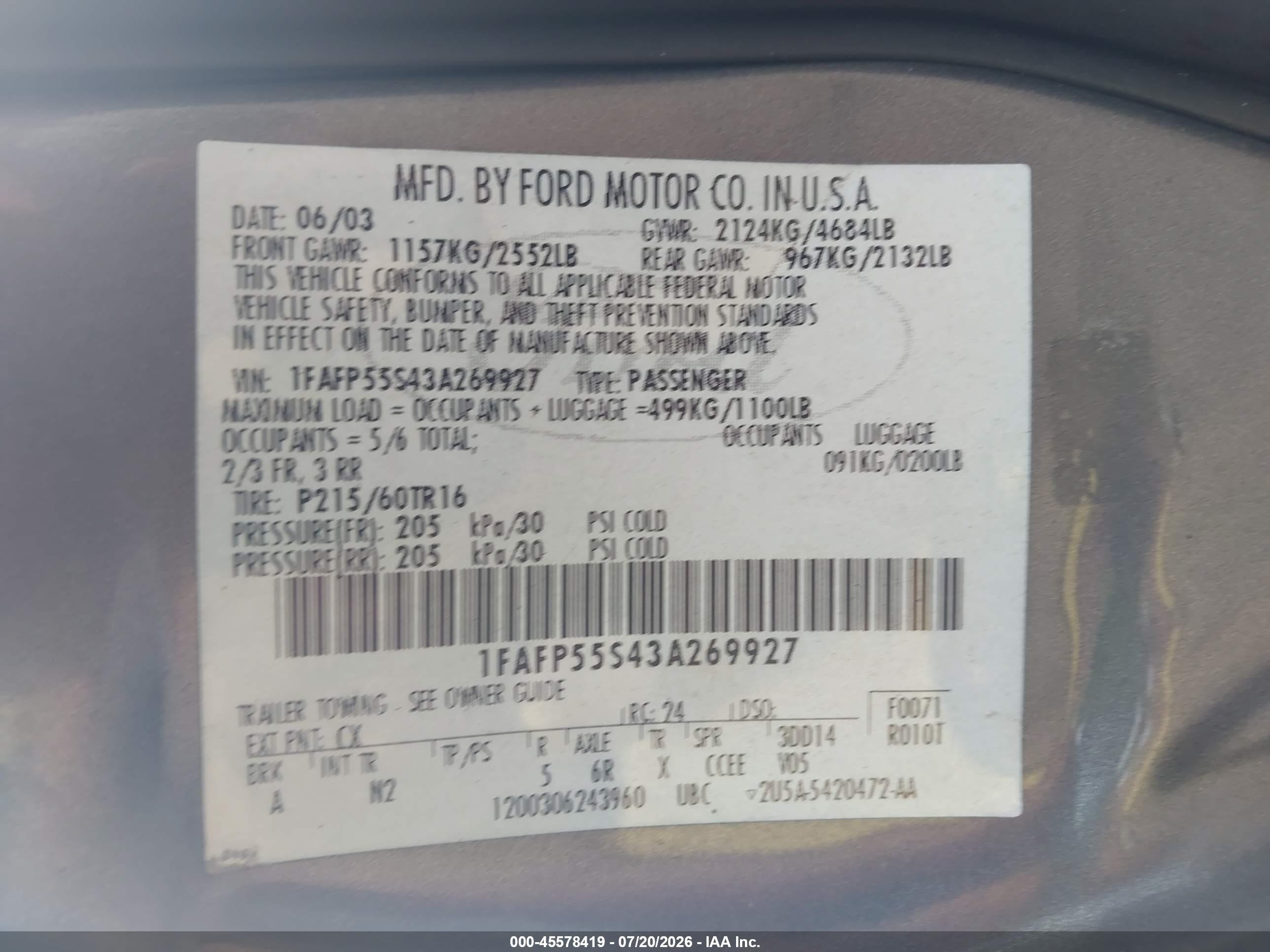 2003 Ford Taurus Ses Gray vin: 1FAFP55S43A269927