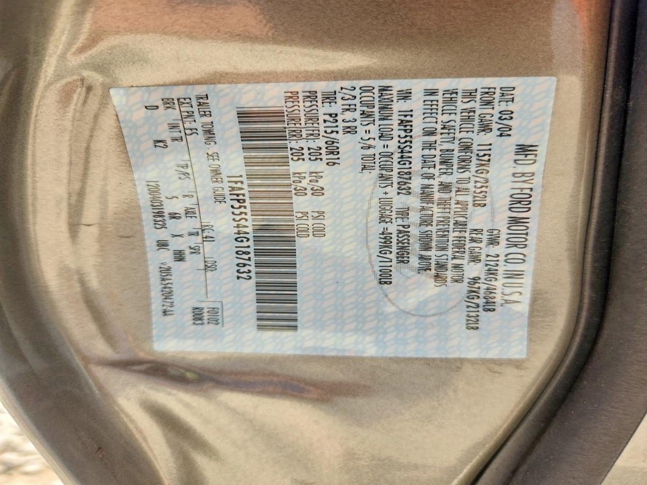2004 Ford Taurus Ses Зеленый vin: 1FAFP55S44G187632