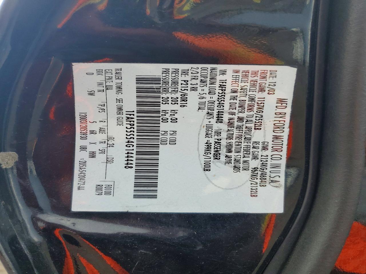 2004 Ford Taurus Ses Black vin: 1FAFP55S54G144448
