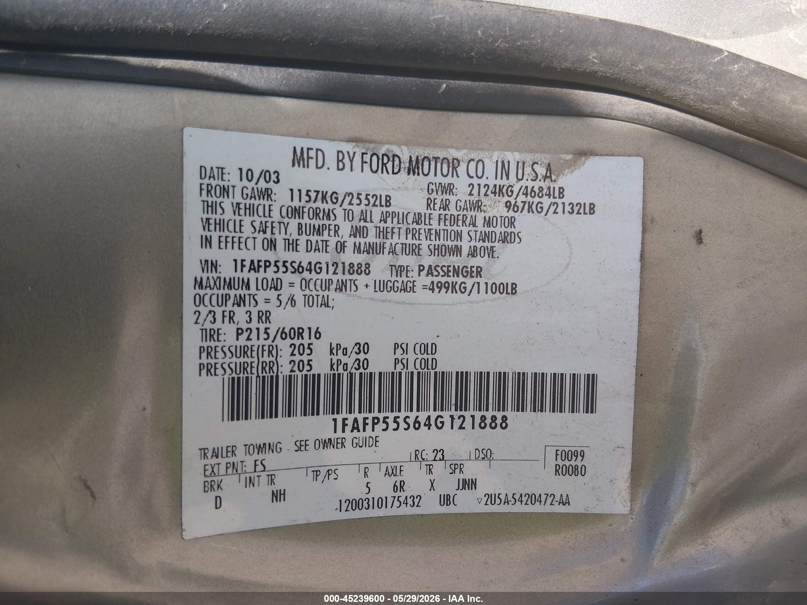 2004 Ford Taurus Ses Silver vin: 1FAFP55S64G121888