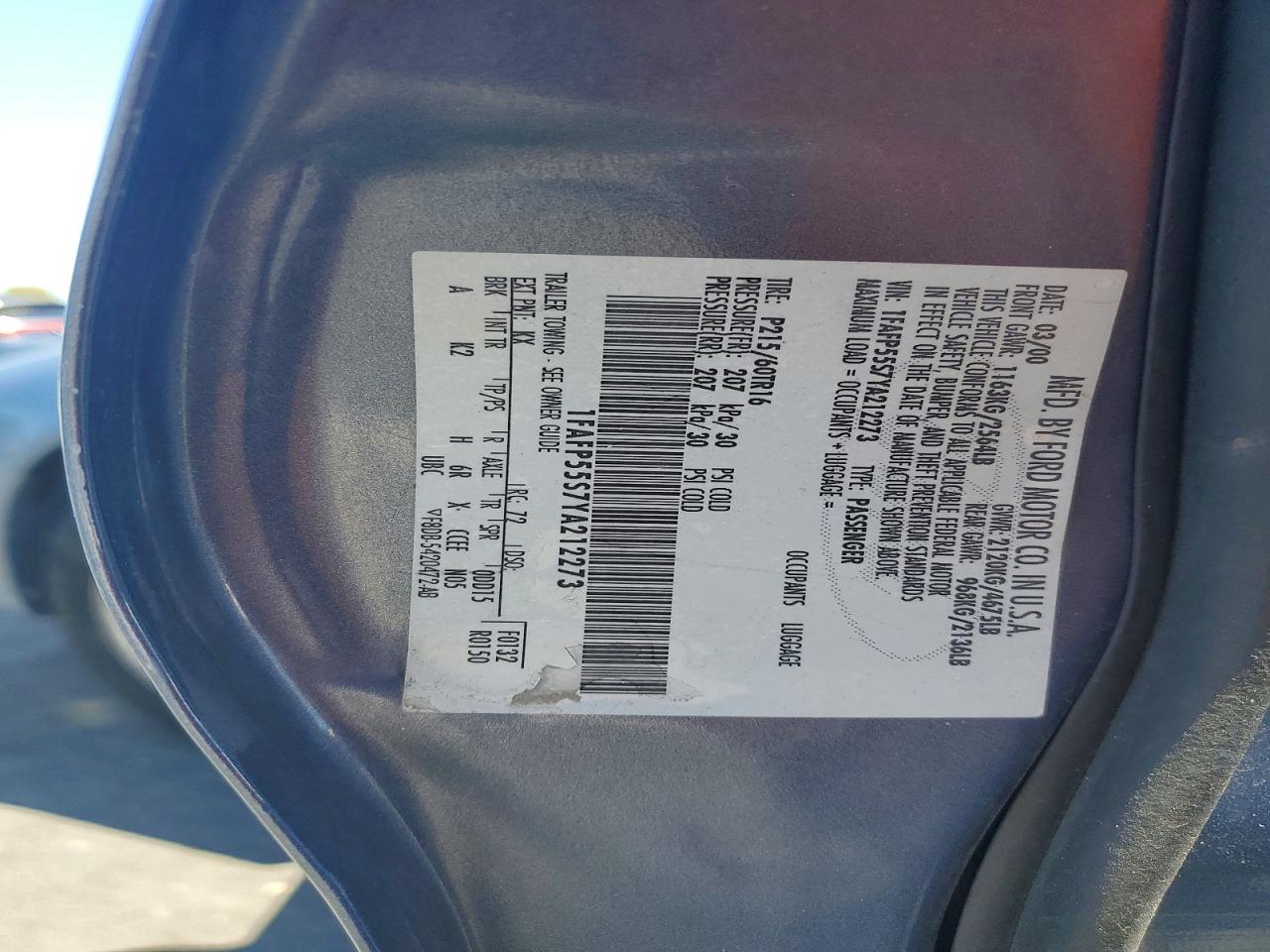 2000 Ford Taurus Ses Blue vin: 1FAFP55S7YA212273