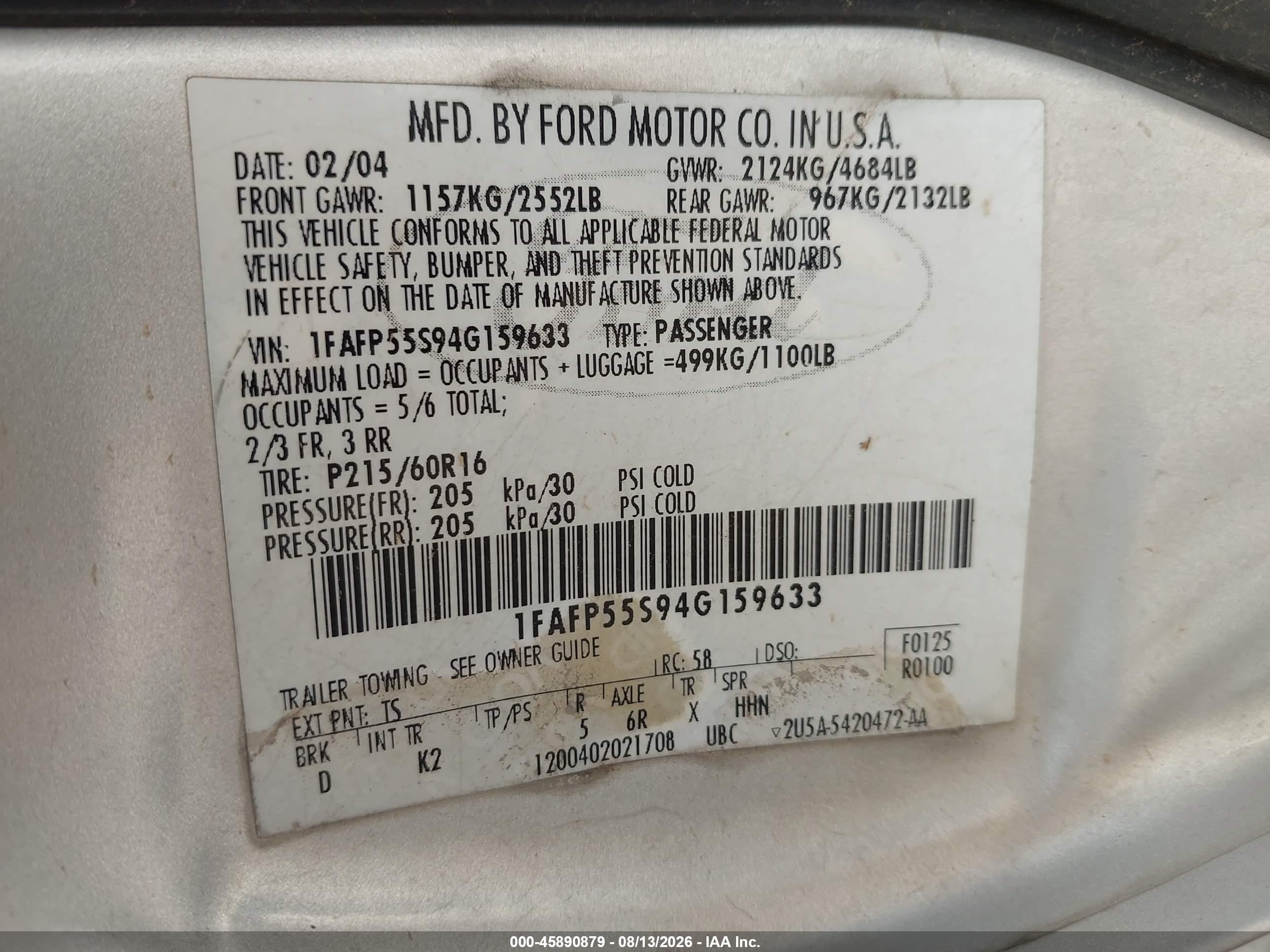2004 Ford Taurus Ses Серебряный vin: 1FAFP55S94G159633