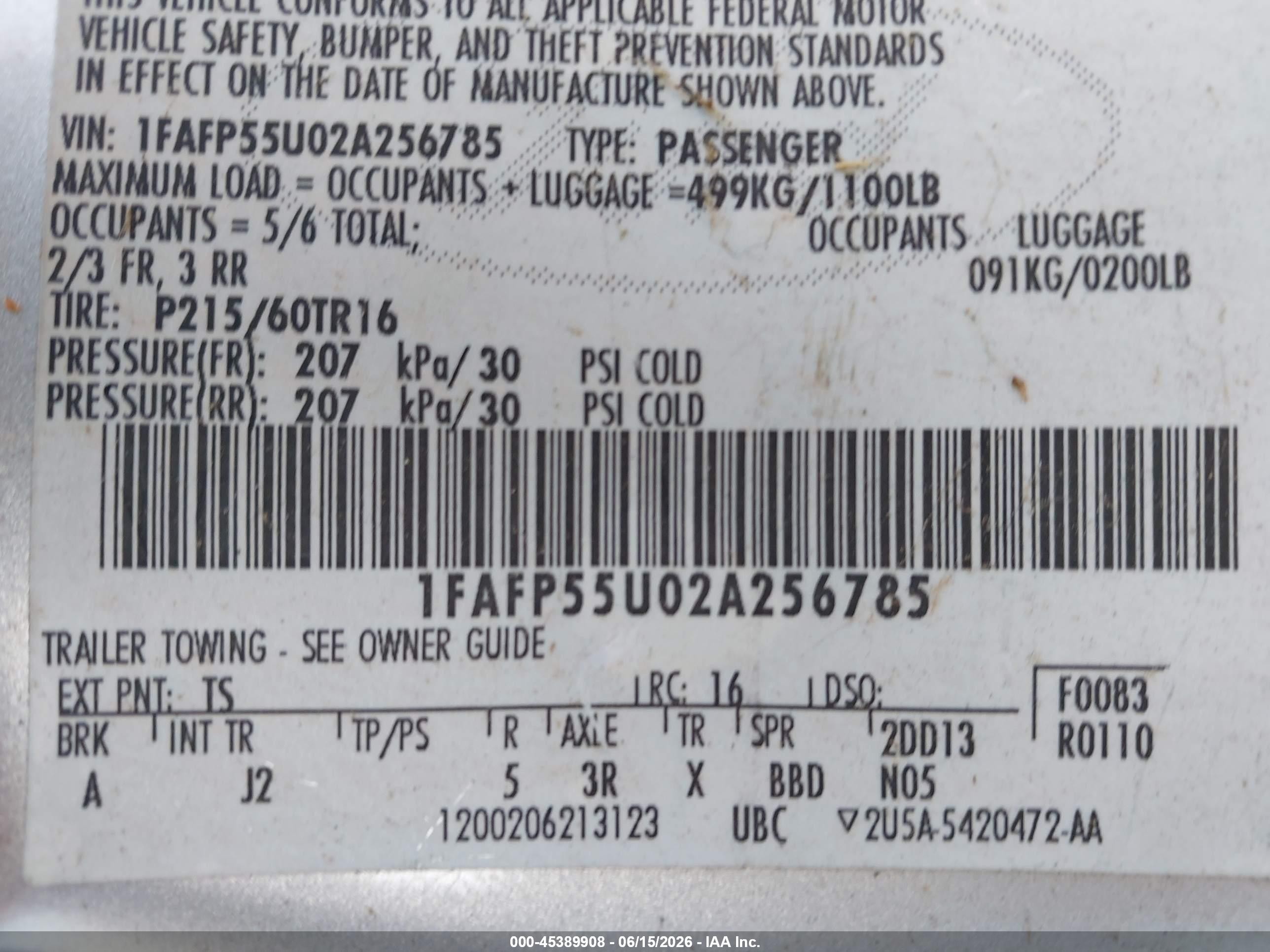 2002 Ford Taurus Ses/ses Standard Silver vin: 1FAFP55U02A256785