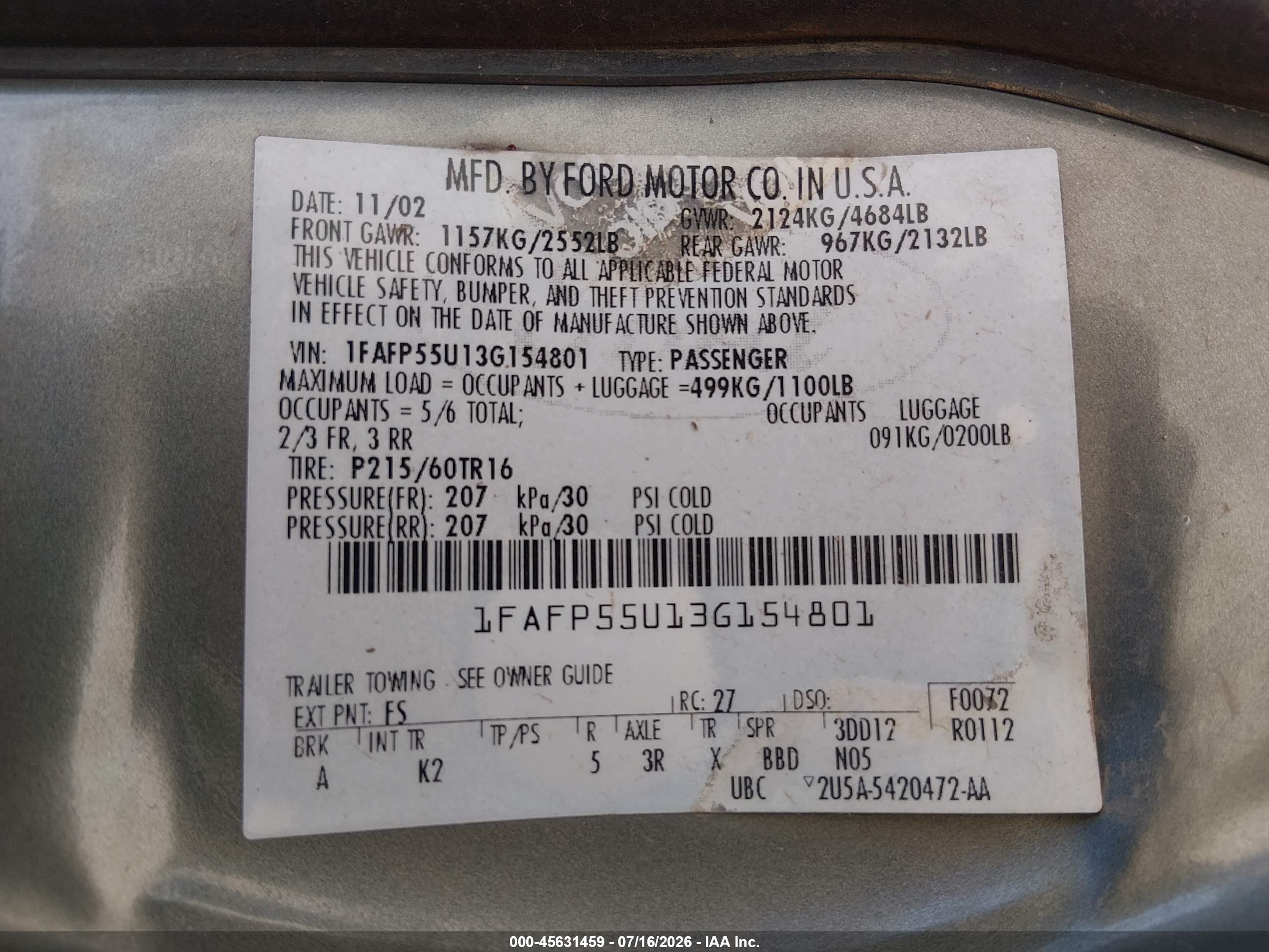 2003 Ford Taurus Ses Gray vin: 1FAFP55U13G154801