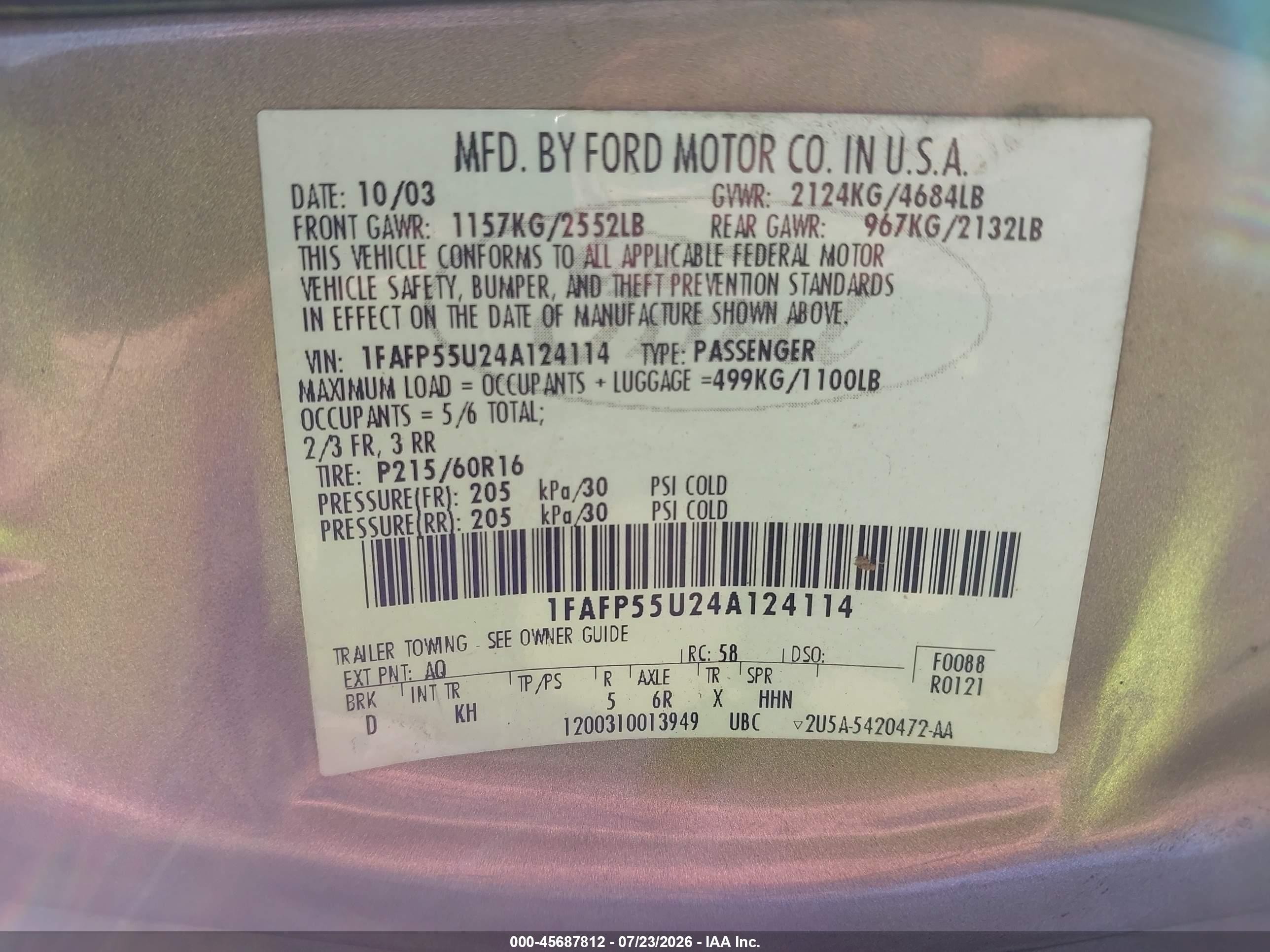 2004 Ford Taurus Ses Tan vin: 1FAFP55U24A124114