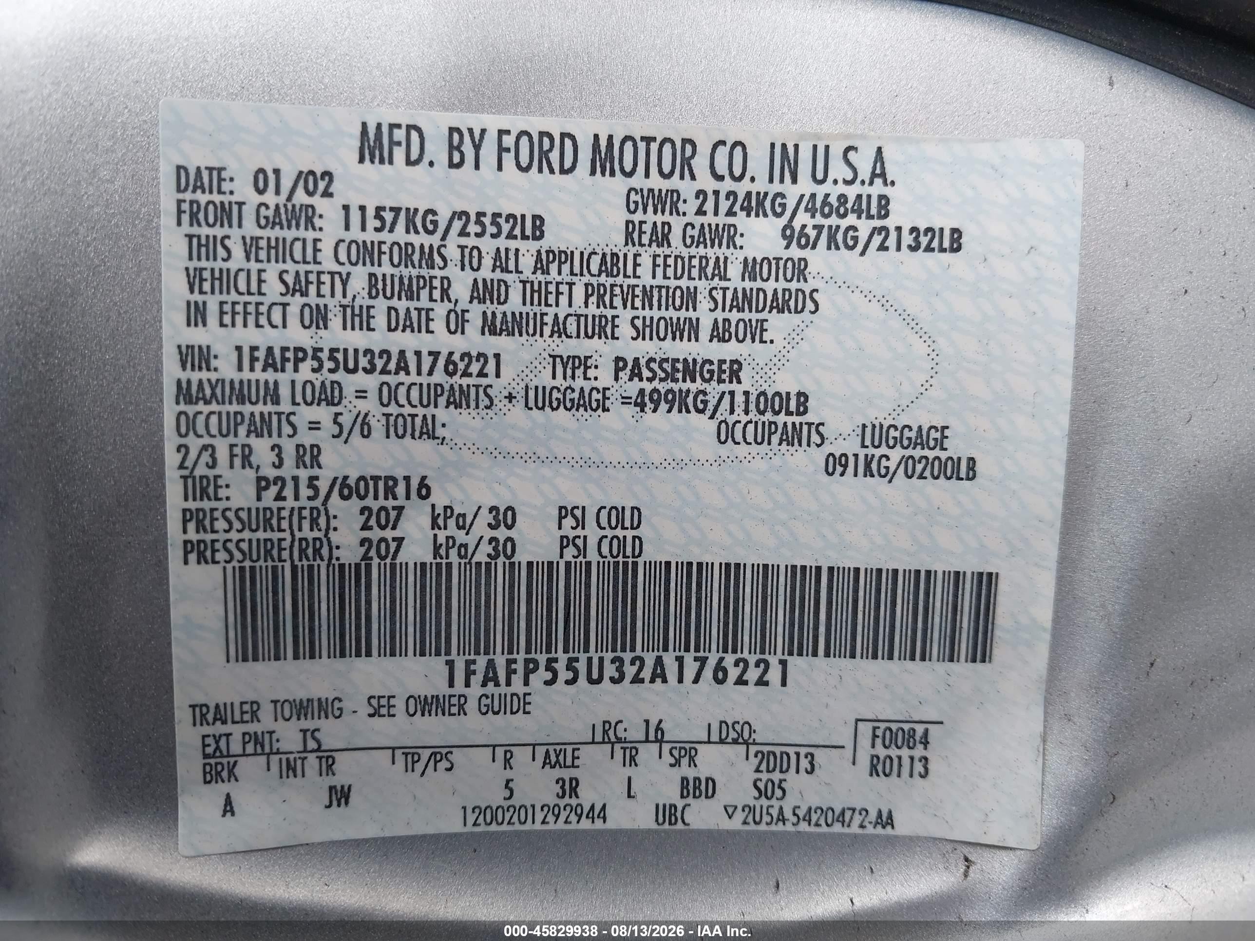 2002 Ford Taurus Ses Silver vin: 1FAFP55U32A176221