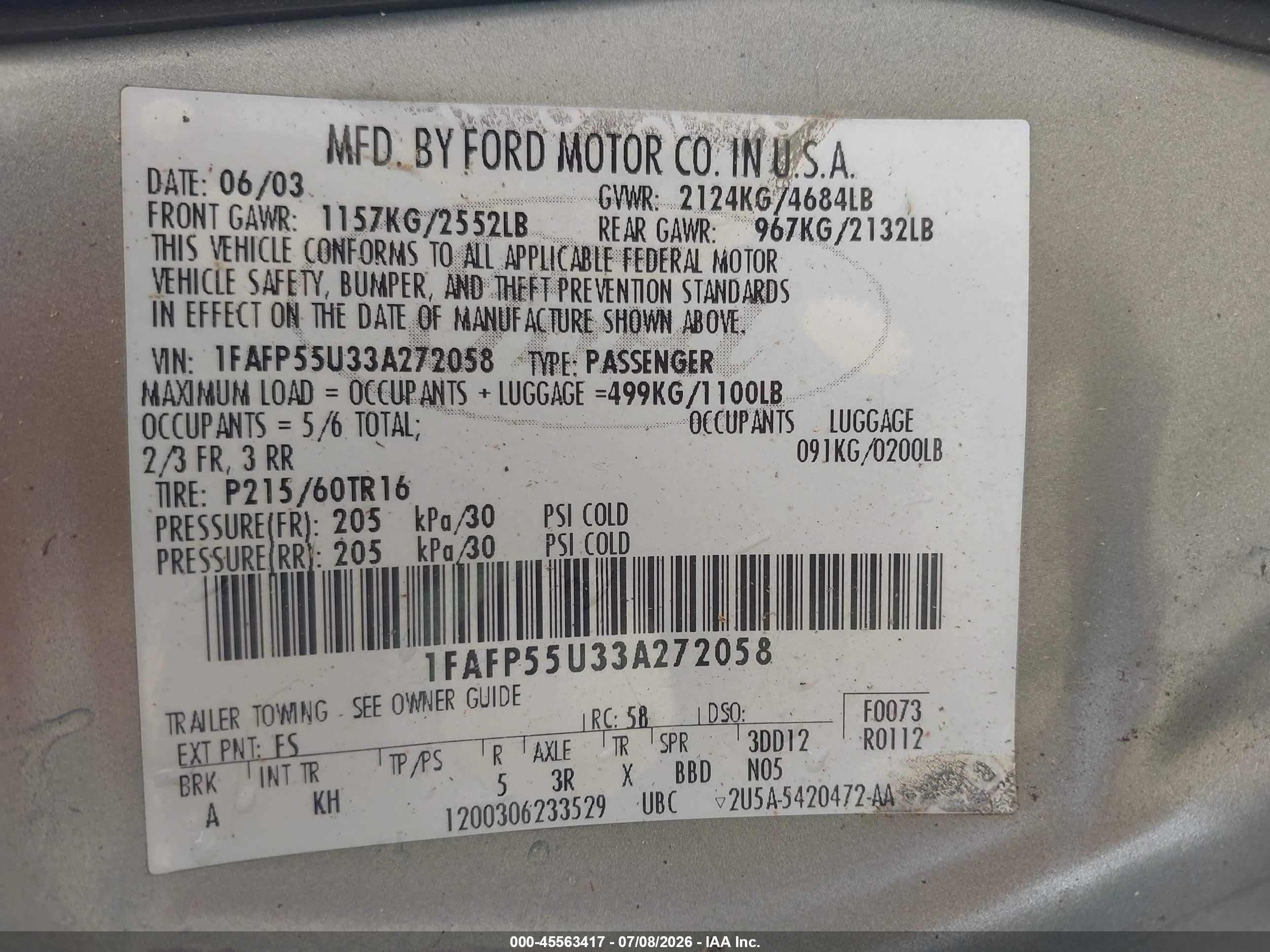 2003 Ford Taurus Ses Gray vin: 1FAFP55U33A272058