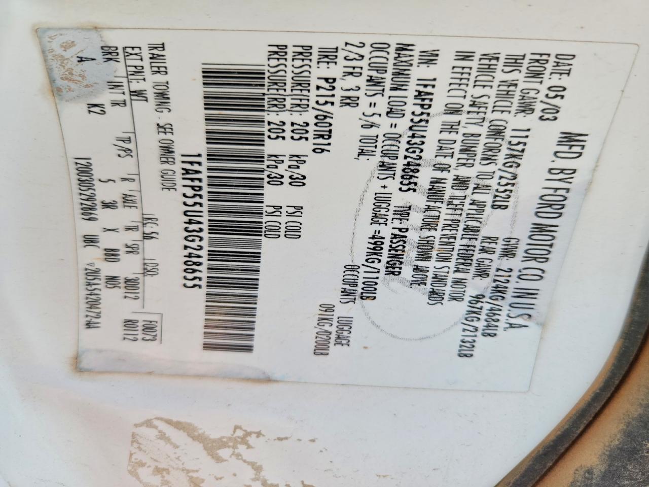 2003 Ford Taurus Ses White vin: 1FAFP55U43G248655