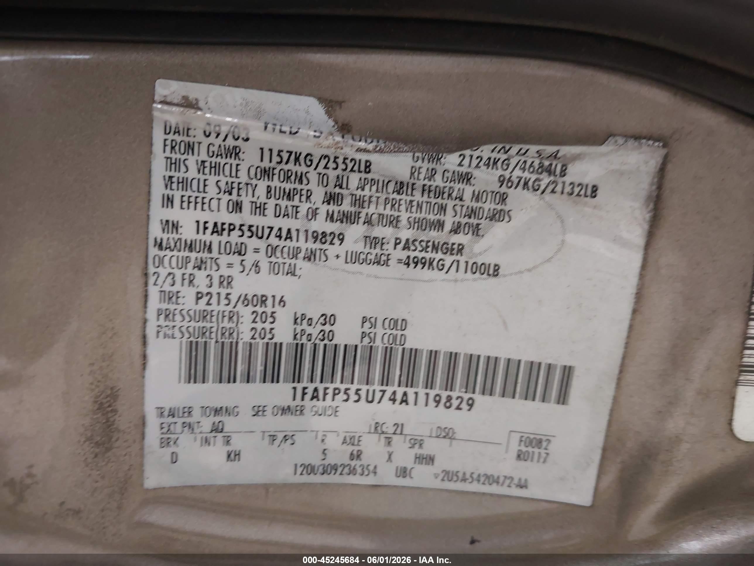 2004 Ford Taurus Ses Золотой vin: 1FAFP55U74A119829