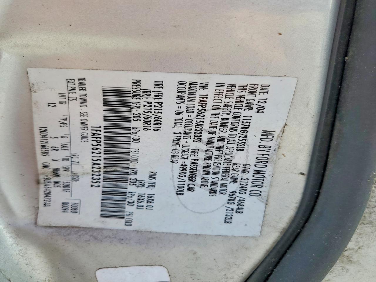 2005 Ford Taurus Sel Silver vin: 1FAFP56215A232352