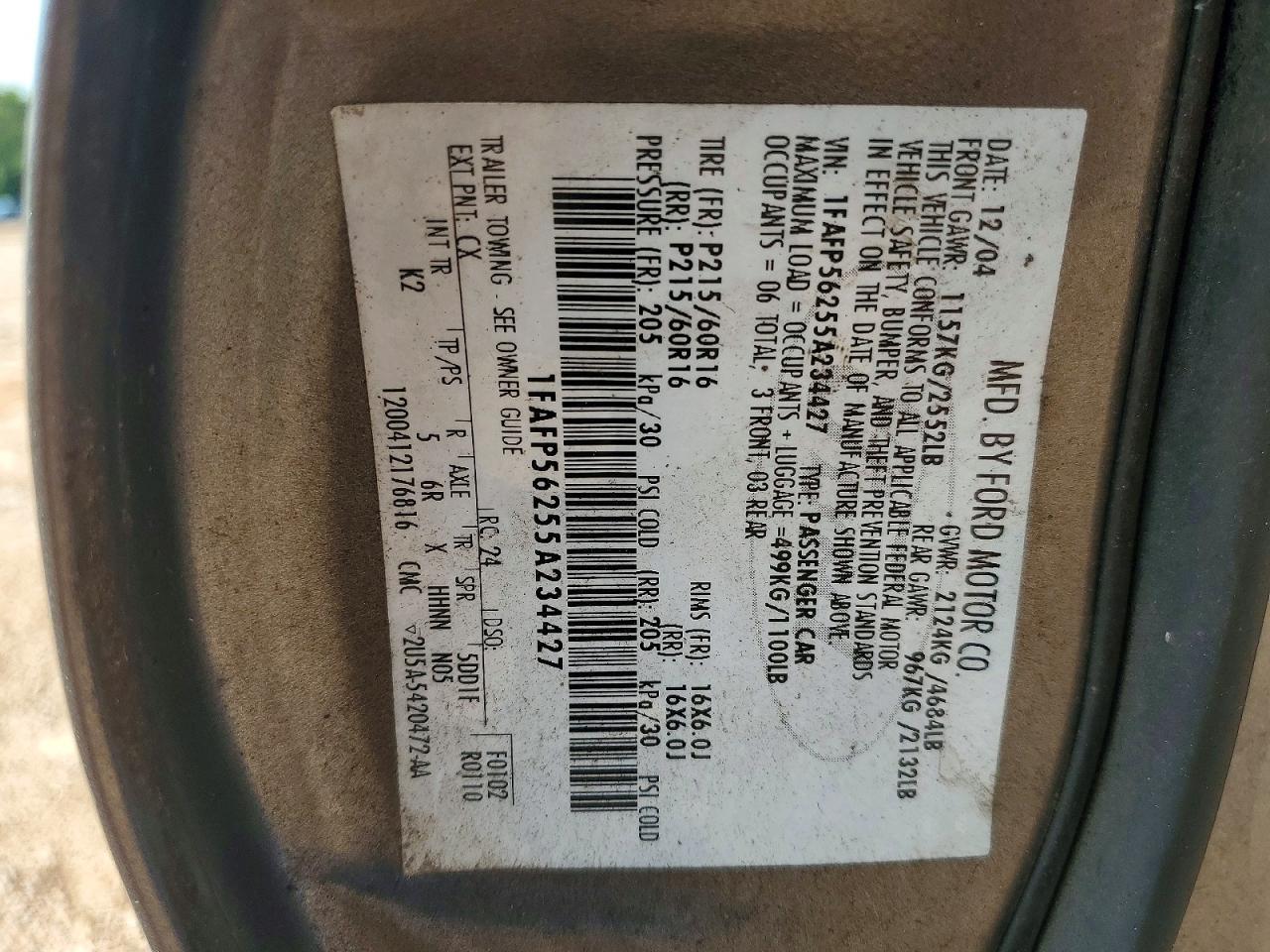 2005 Ford Taurus Sel Gray vin: 1FAFP56255A234427