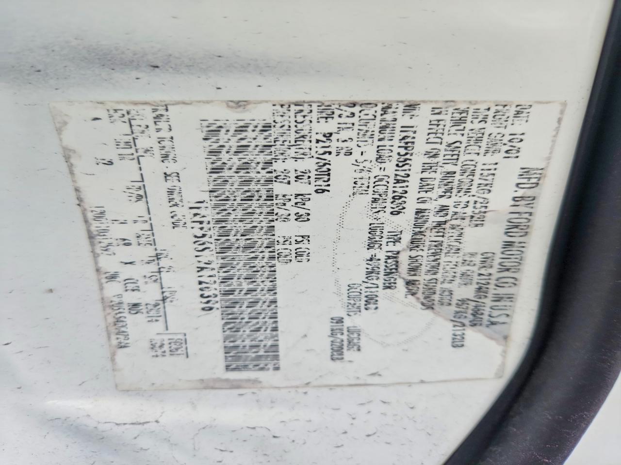 2002 Ford Taurus Sel White vin: 1FAFP56S12A126396