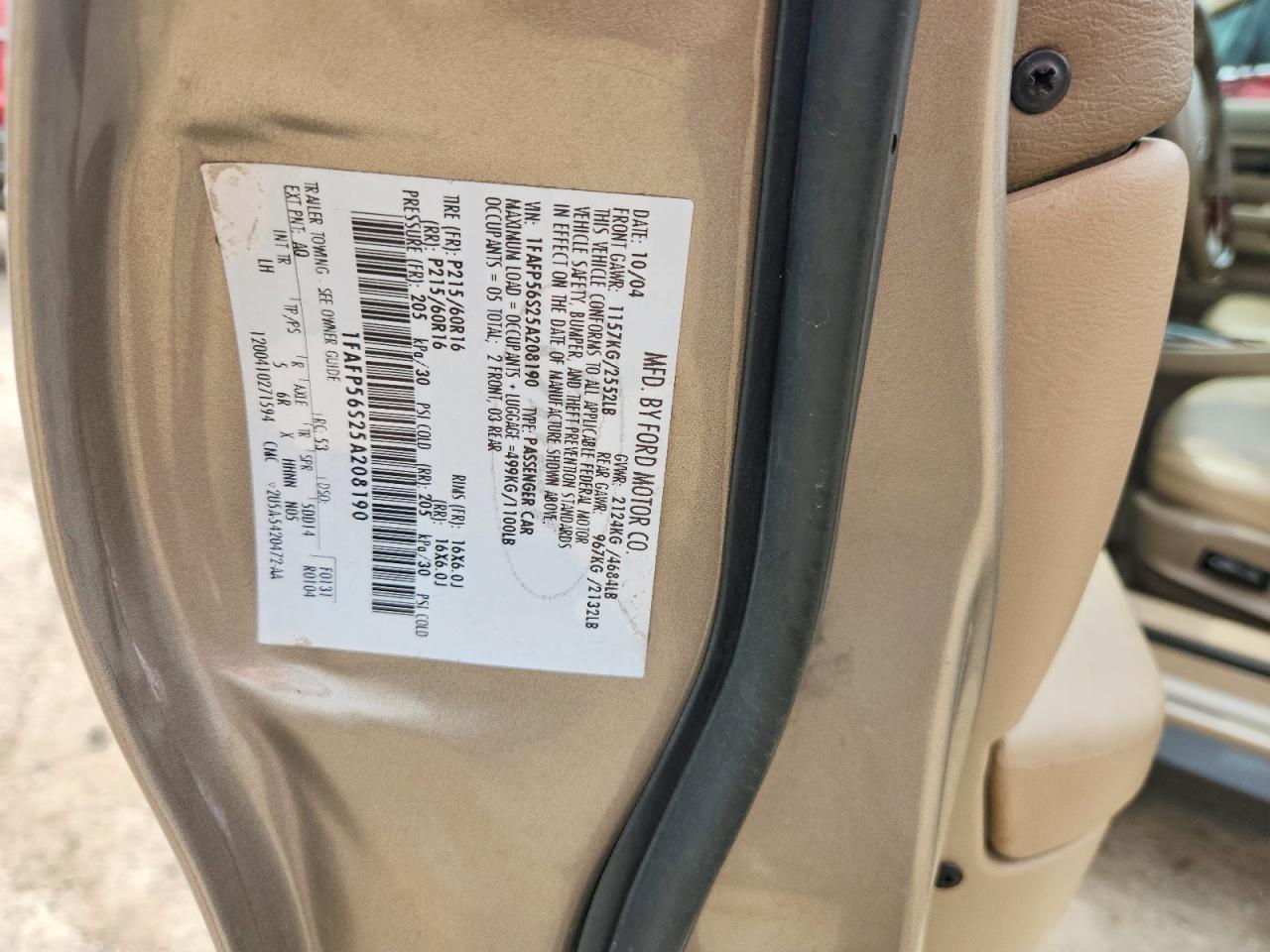 2005 Ford Taurus Sel Beige vin: 1FAFP56S25A208190
