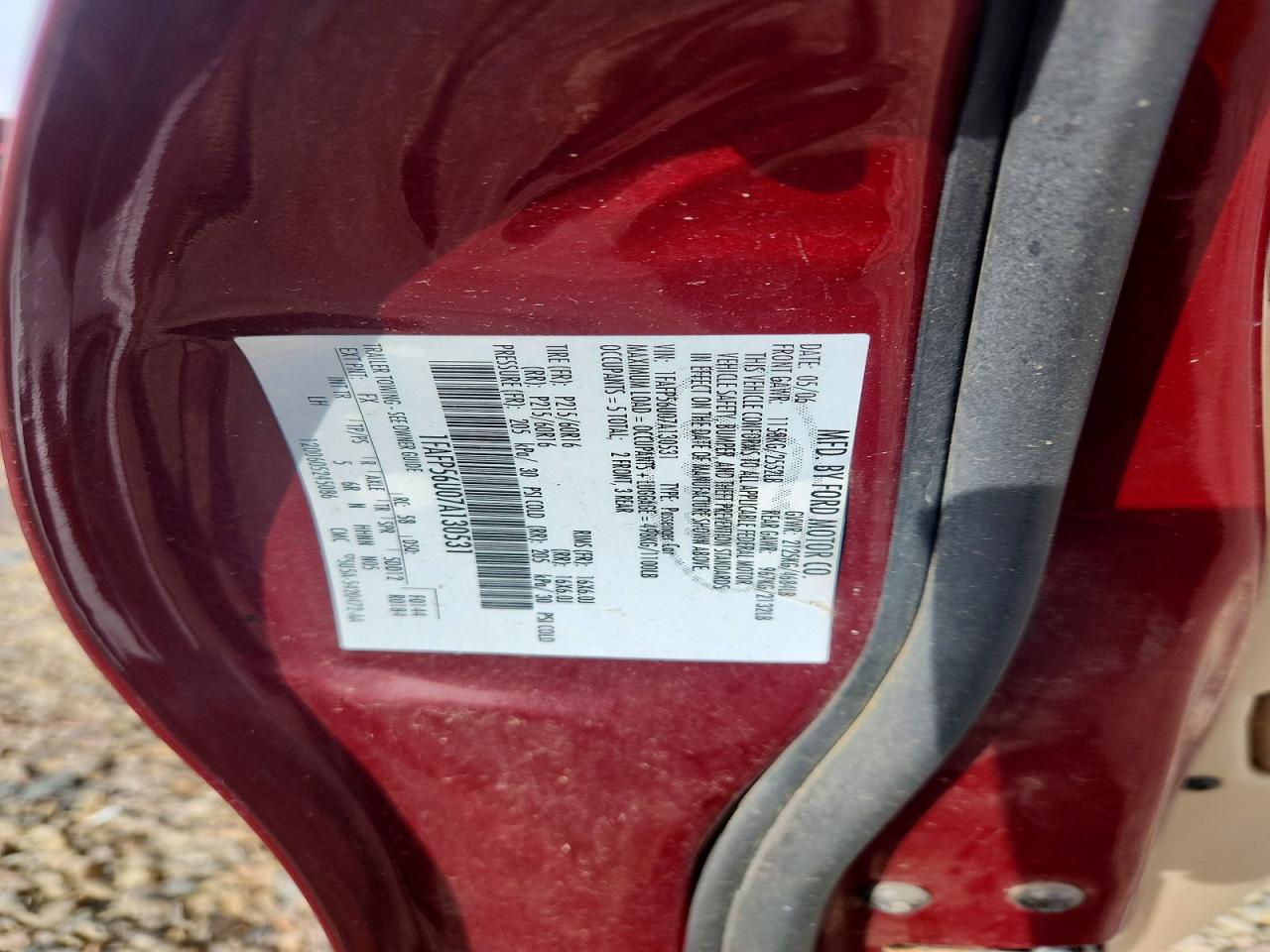 2007 Ford Taurus Sel Maroon vin: 1FAFP56U07A130531
