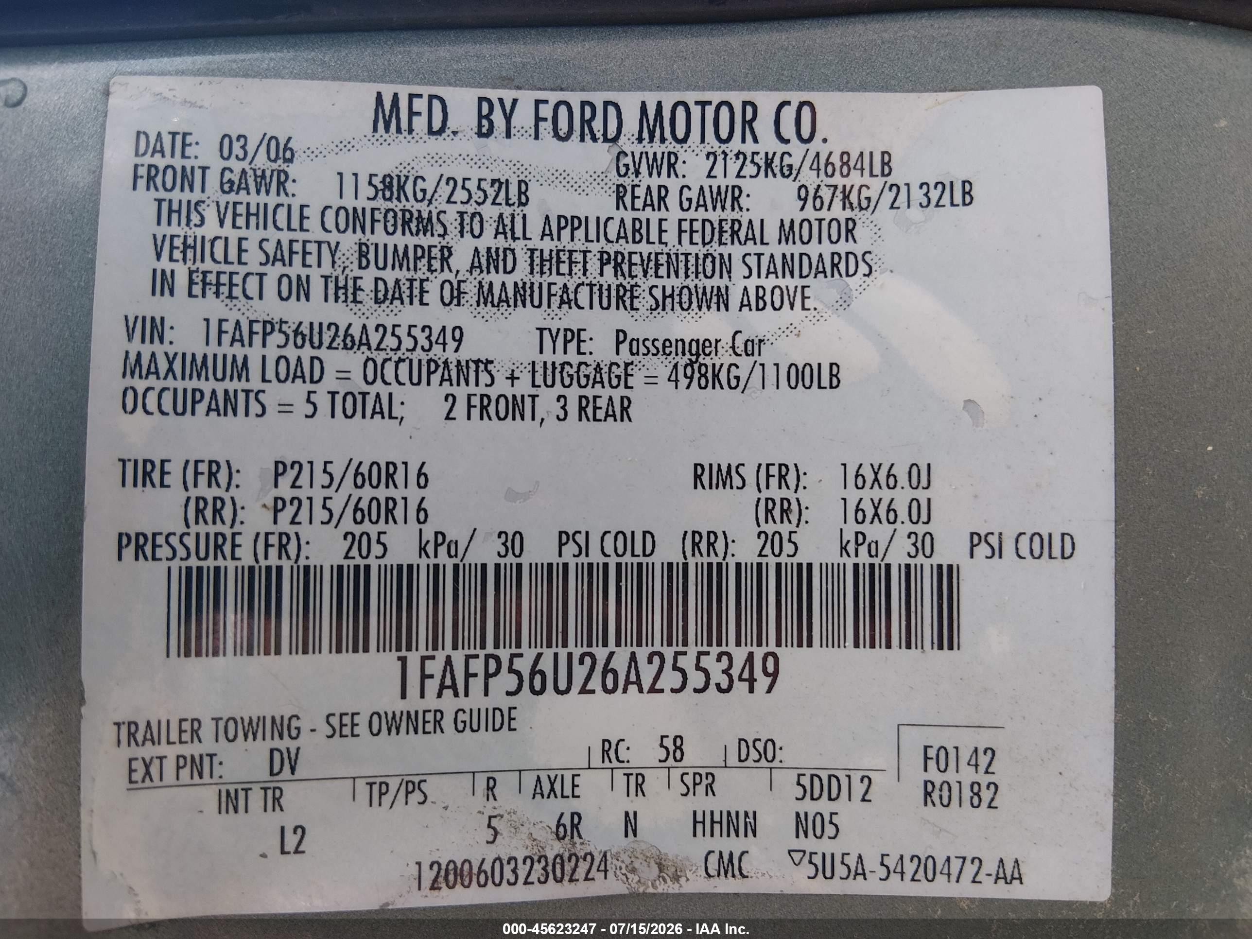 2006 Ford Taurus Sel Серый vin: 1FAFP56U26A255349