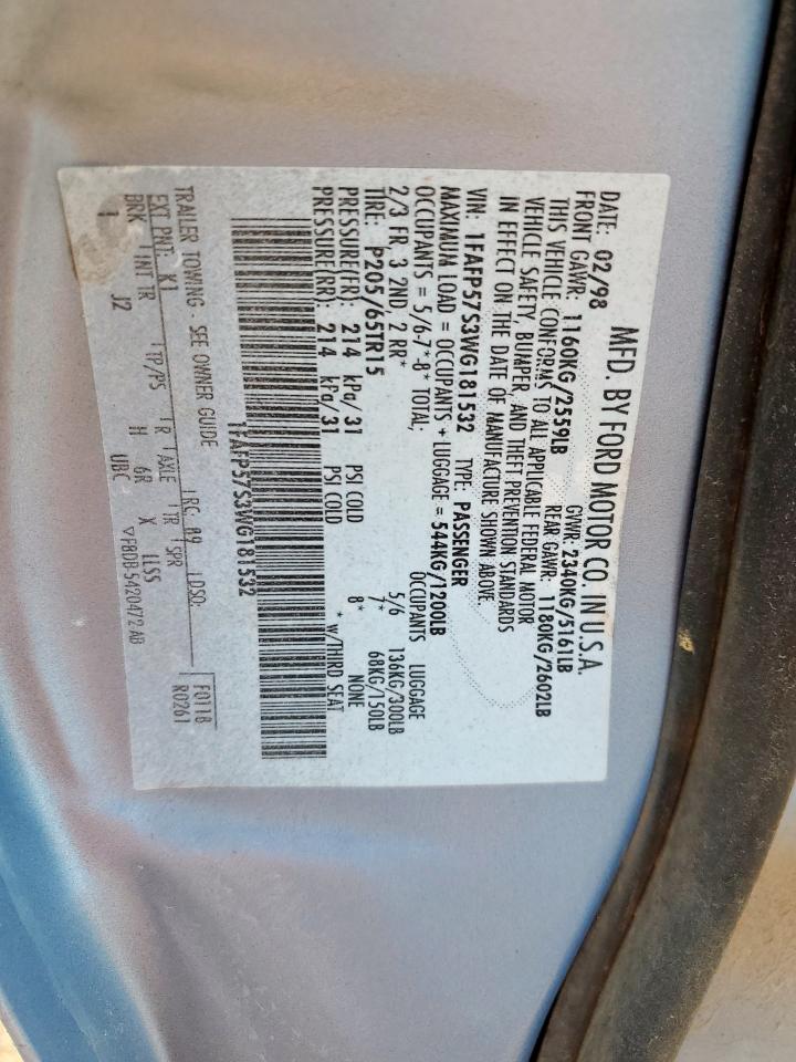 1998 Ford Taurus Se Blue vin: 1FAFP57S3WG181532