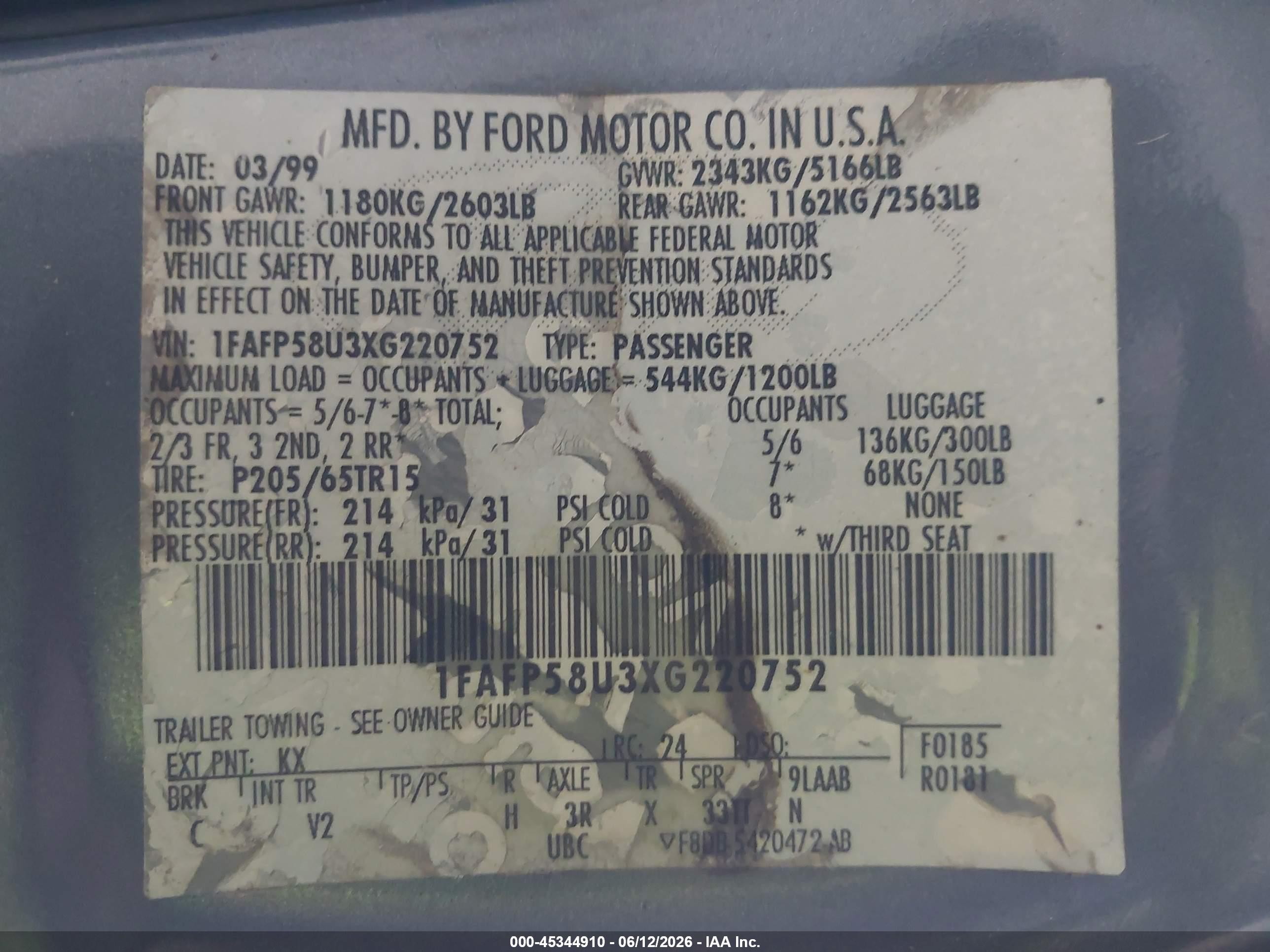 1999 Ford Taurus Se Light Blue vin: 1FAFP58U3XG220752