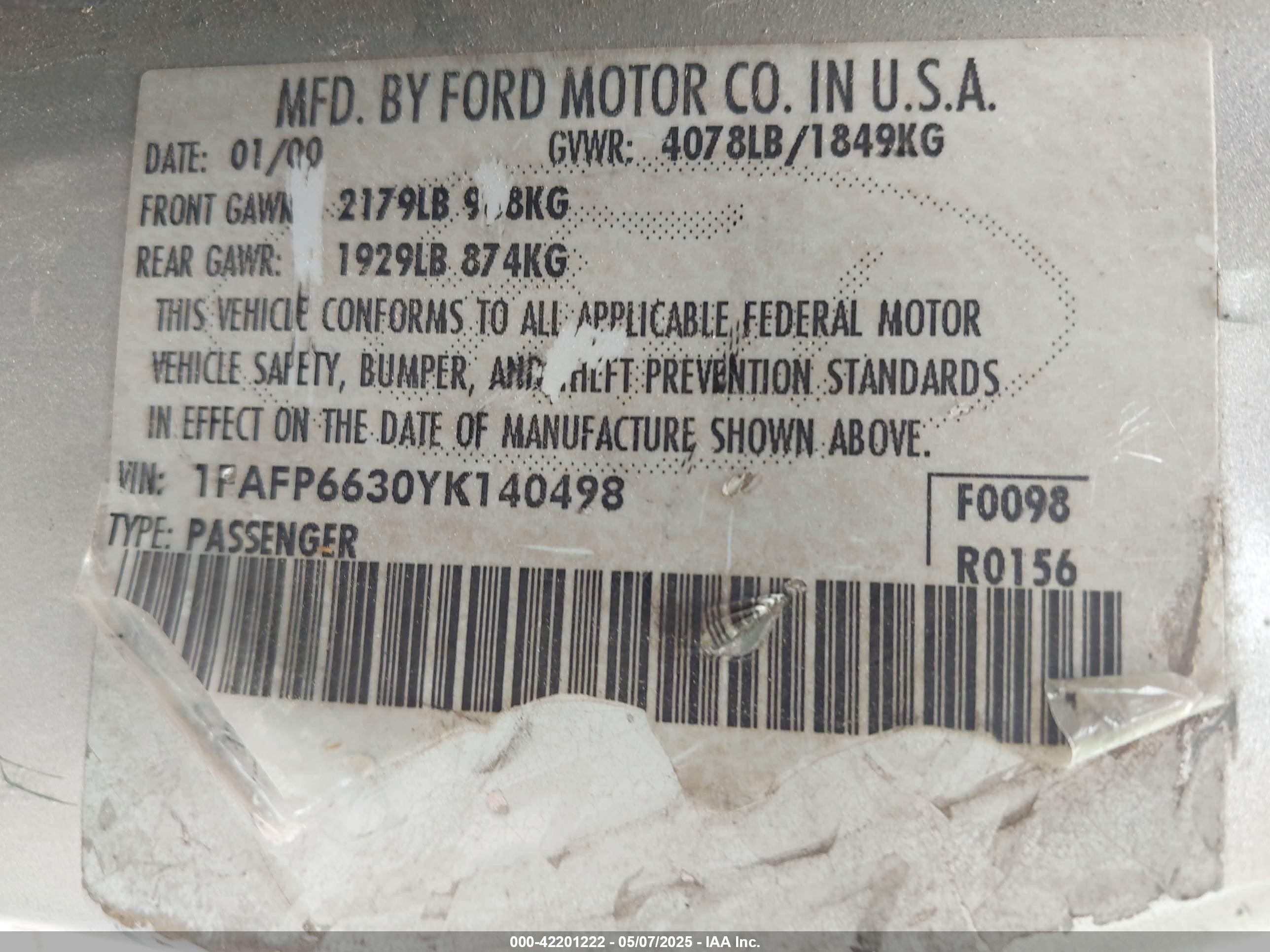 2000 Ford Contour Se Fleet Серебряный vin: 1FAFP6630YK140498