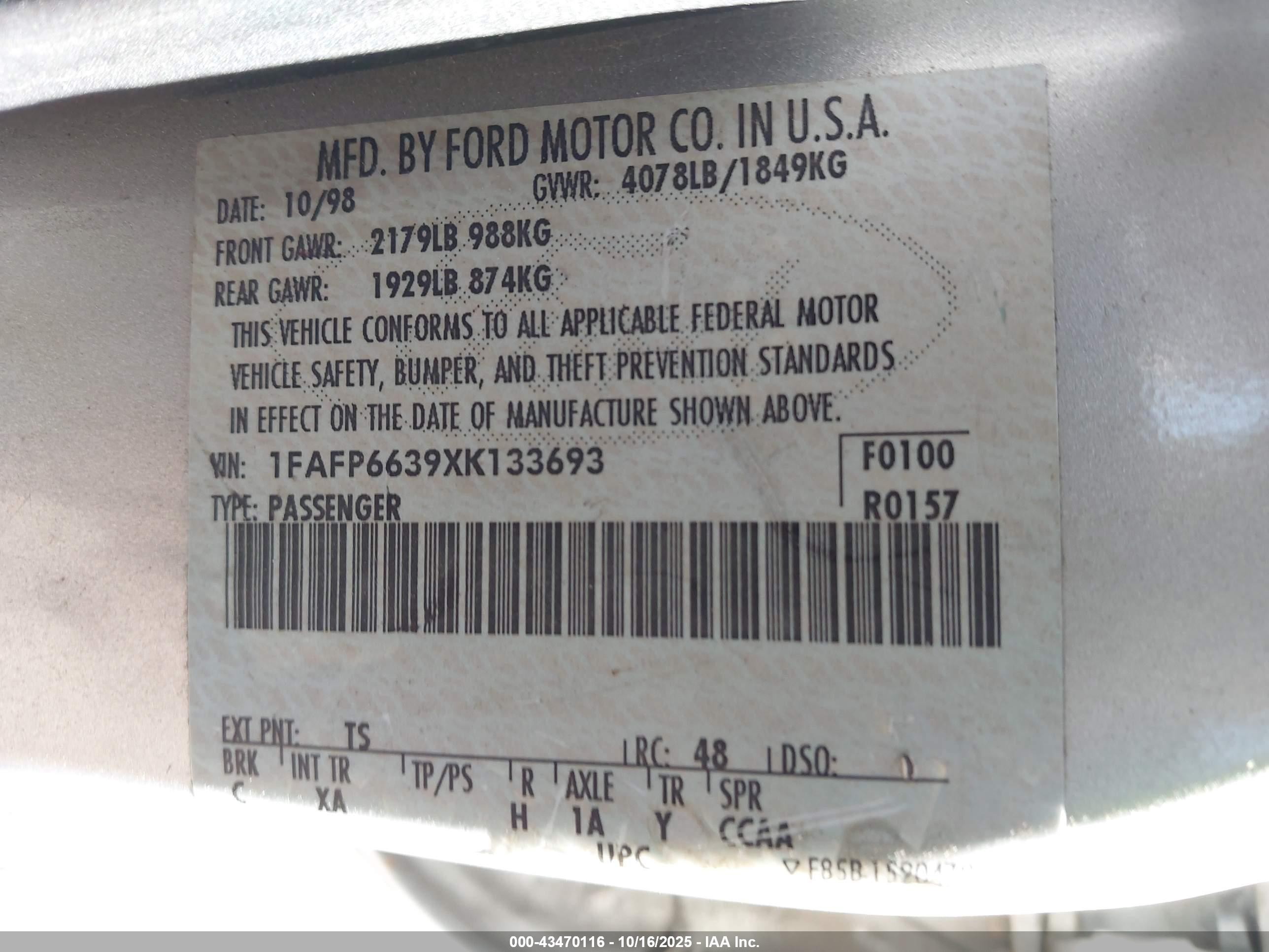 1999 Ford Contour Se Серебряный vin: 1FAFP6639XK133693