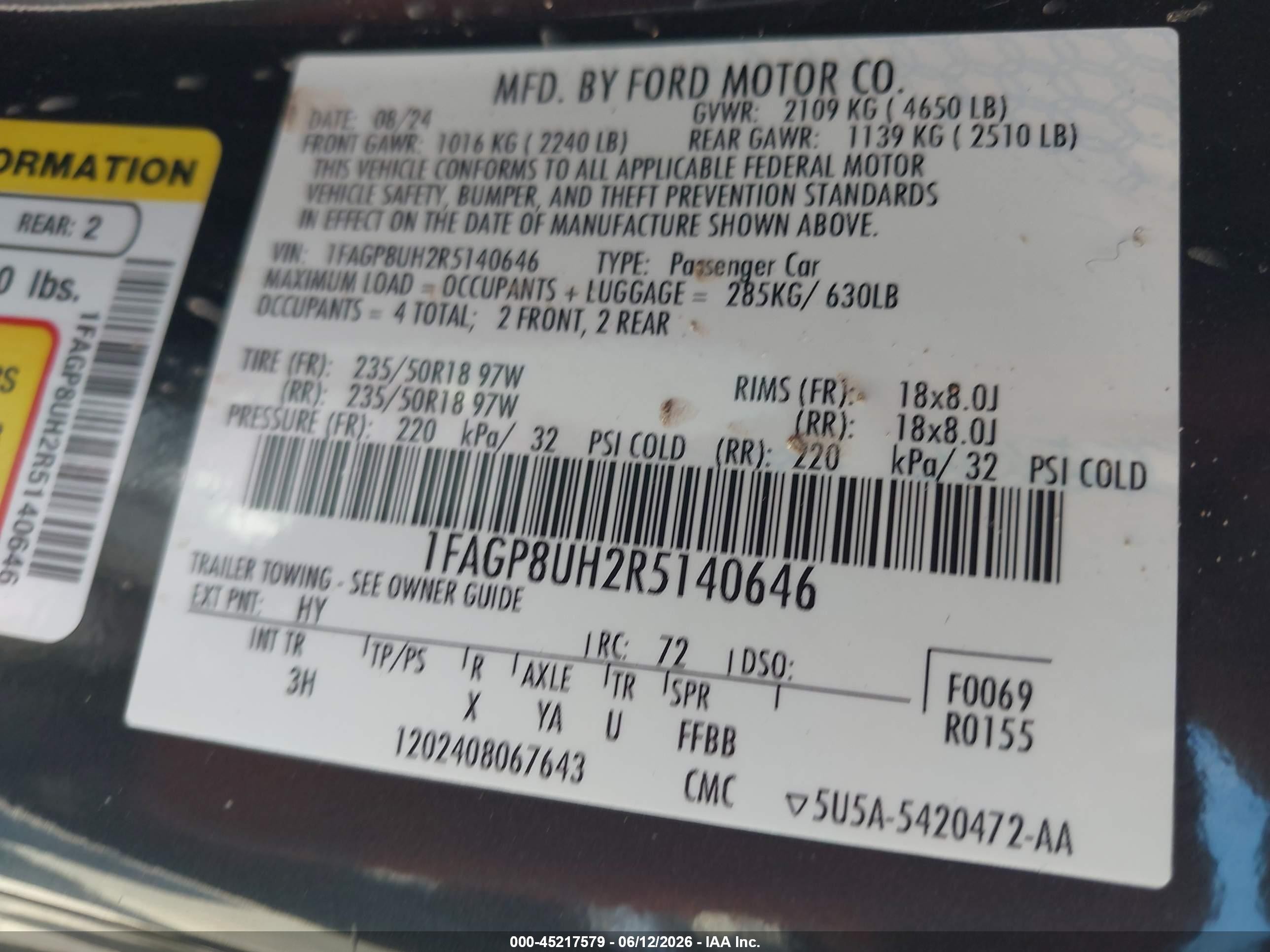 2024 Ford Mustang Ecoboost Premium Серый vin: 1FAGP8UH2R5140646