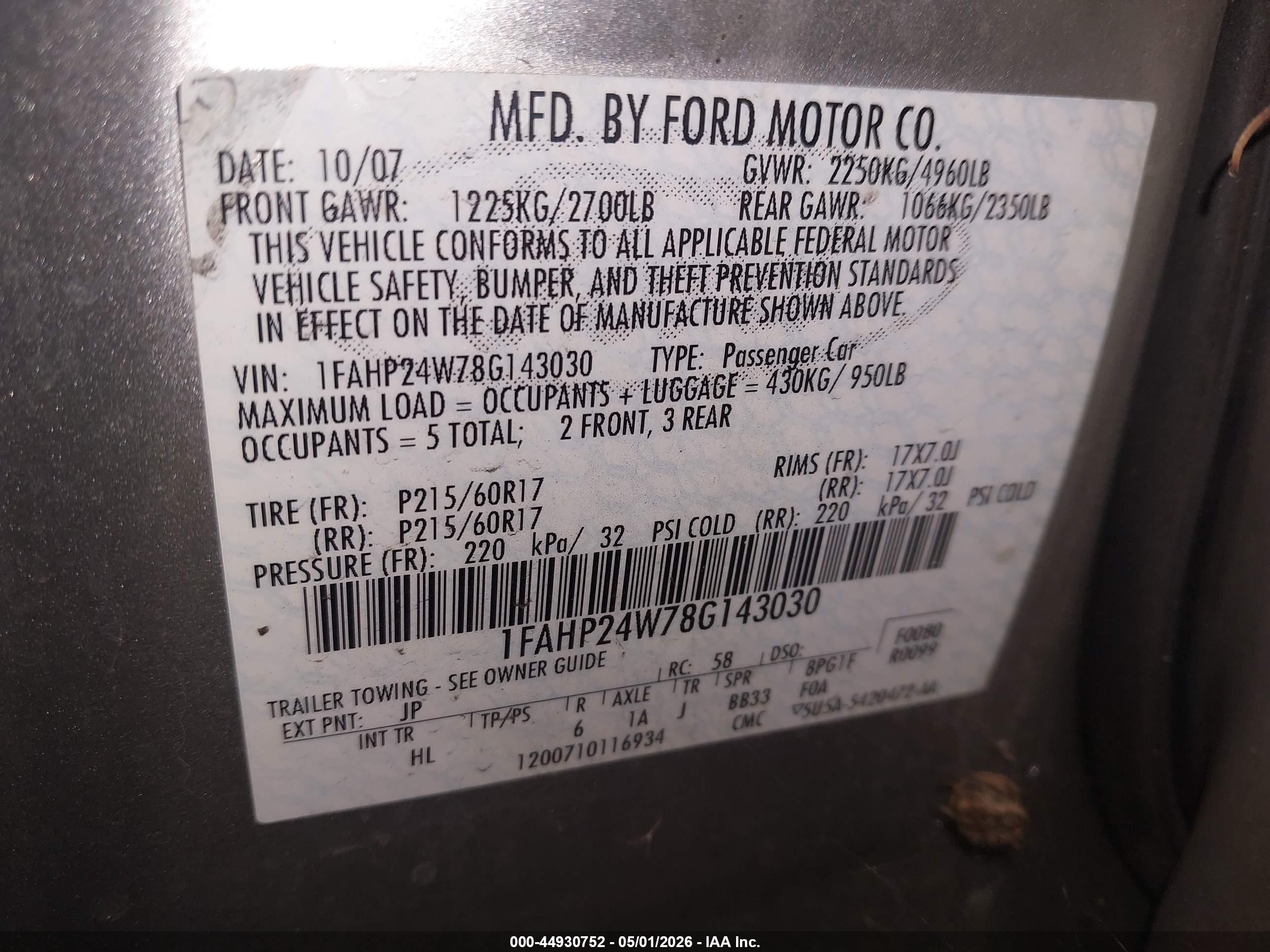 2008 Ford Taurus   Серебряный vin: 1FAH024W78G143030