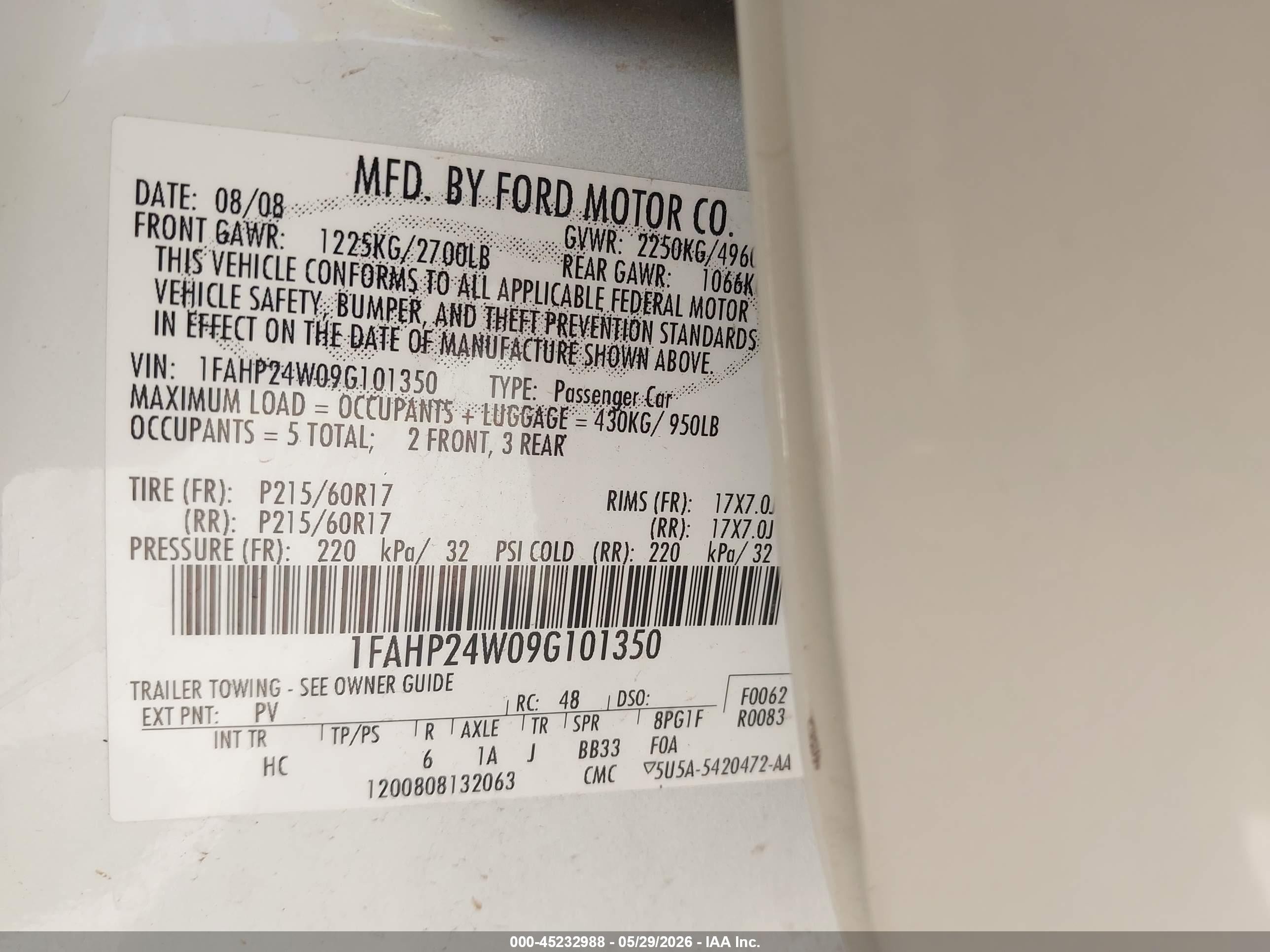 2009 Ford Taurus Sel White vin: 1FAHP24W09G101350