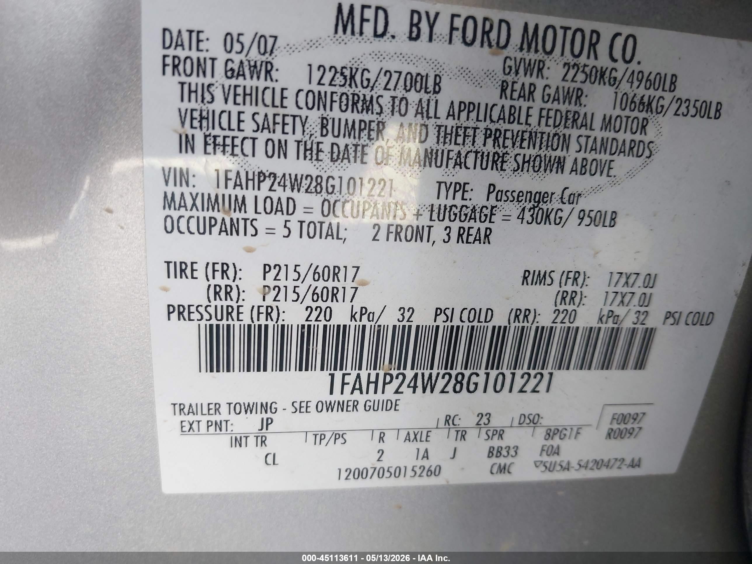 2008 Ford Taurus Sel Silver vin: 1FAHP24W28G101221