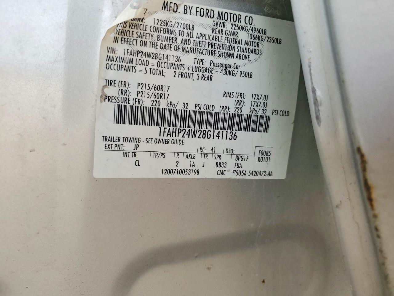 2008 Ford Taurus Sel Silver vin: 1FAHP24W28G141136