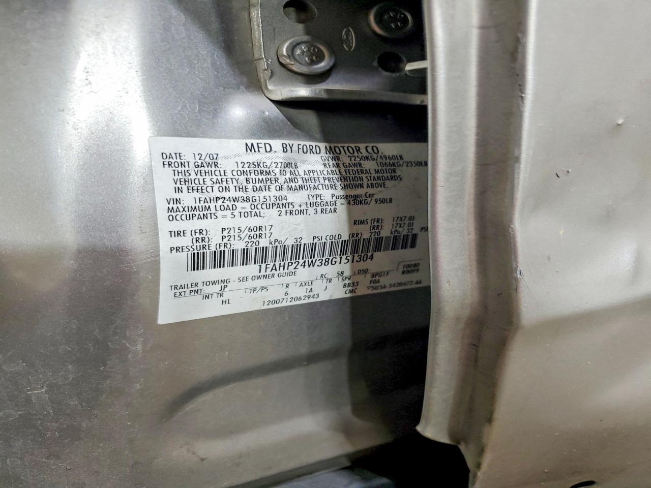 2008 Ford Taurus Sel Silver vin: 1FAHP24W38G151304