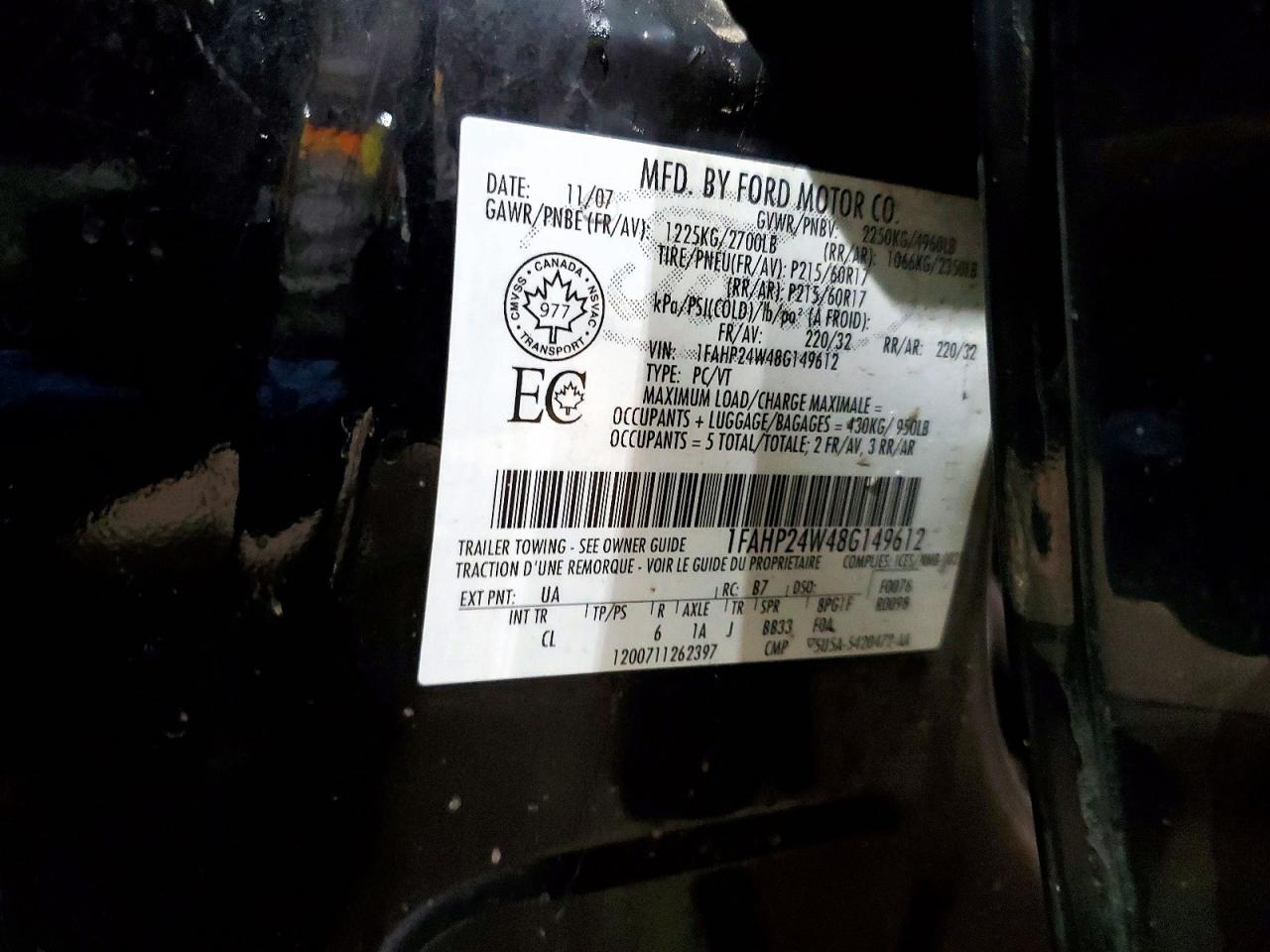 2008 Ford Taurus Sel Black vin: 1FAHP24W48G149612
