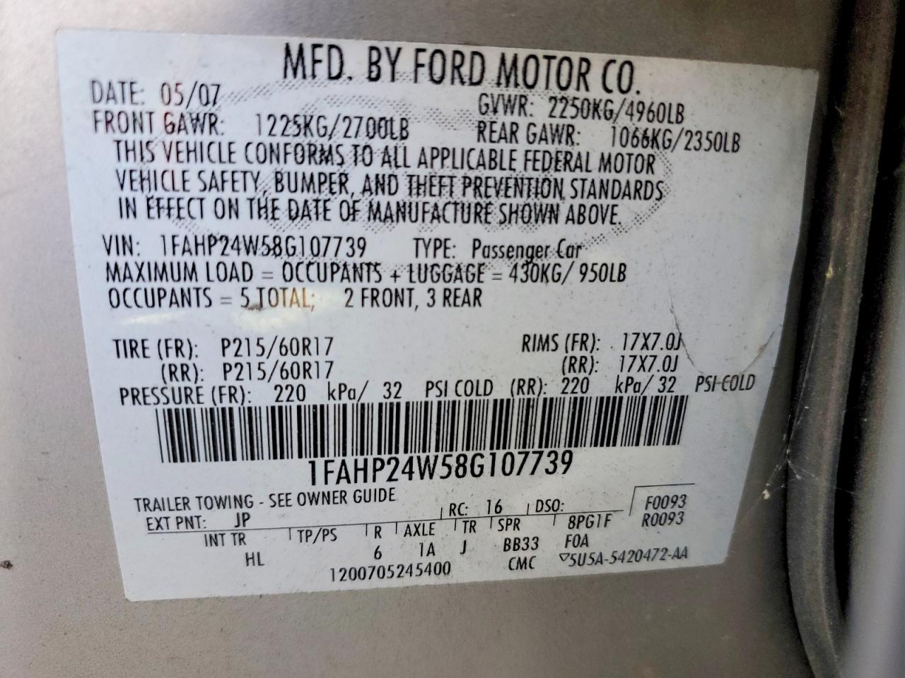2008 Ford Taurus Sel Silver vin: 1FAHP24W58G107739