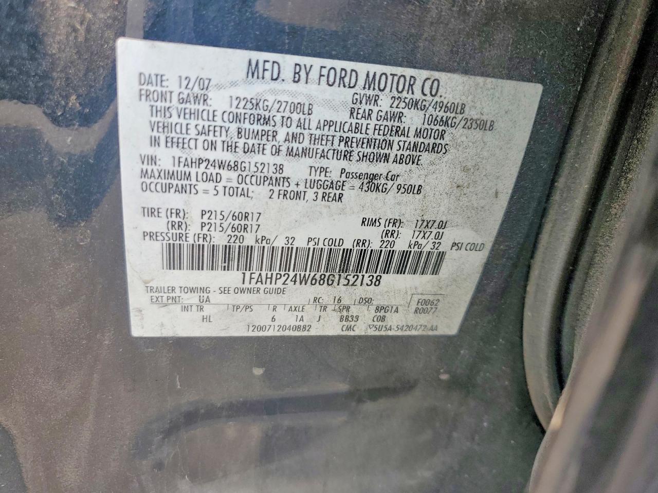 2008 Ford Taurus Sel Black vin: 1FAHP24W68G152138