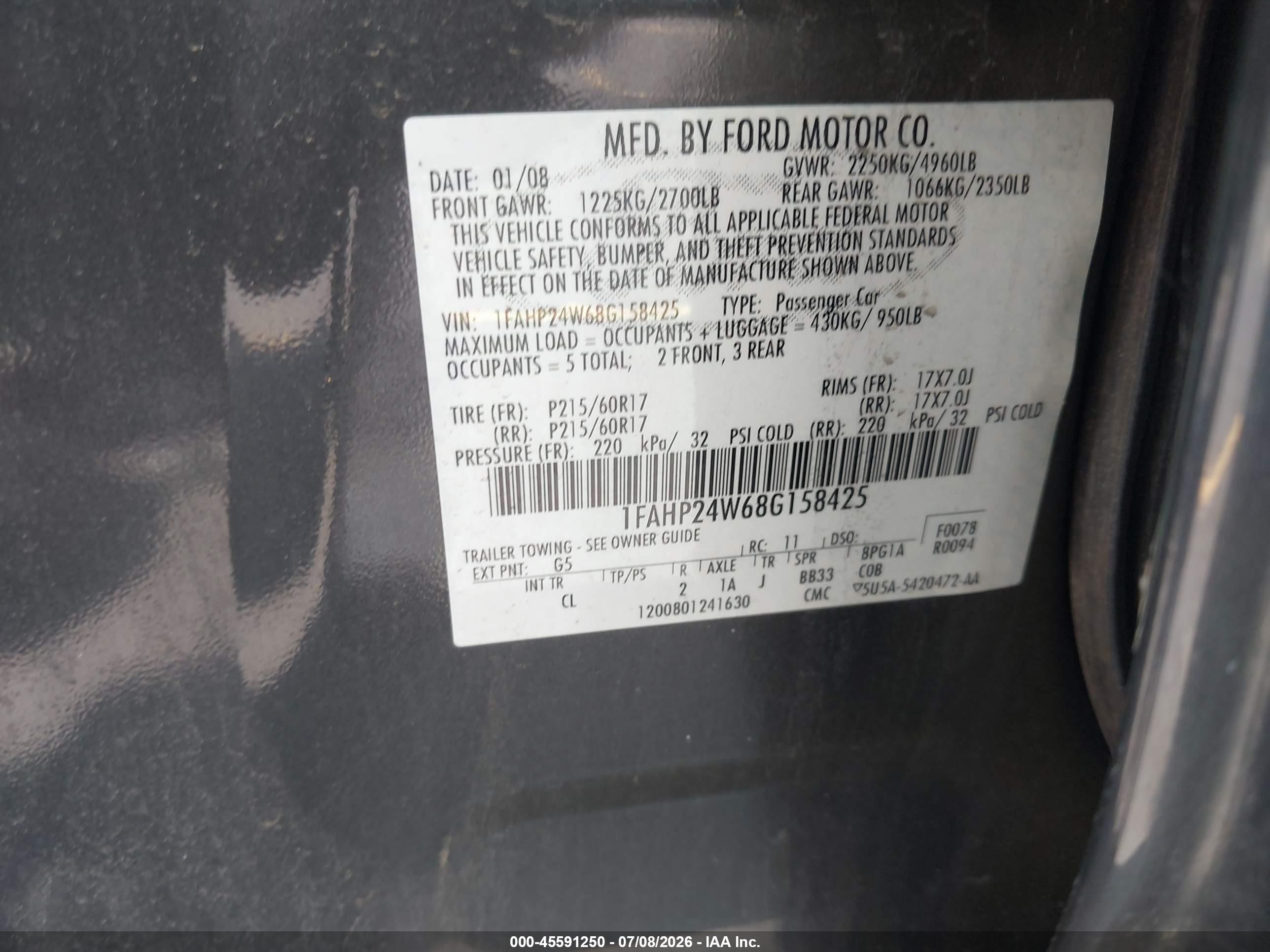2008 Ford Taurus Sel Gray vin: 1FAHP24W68G158425