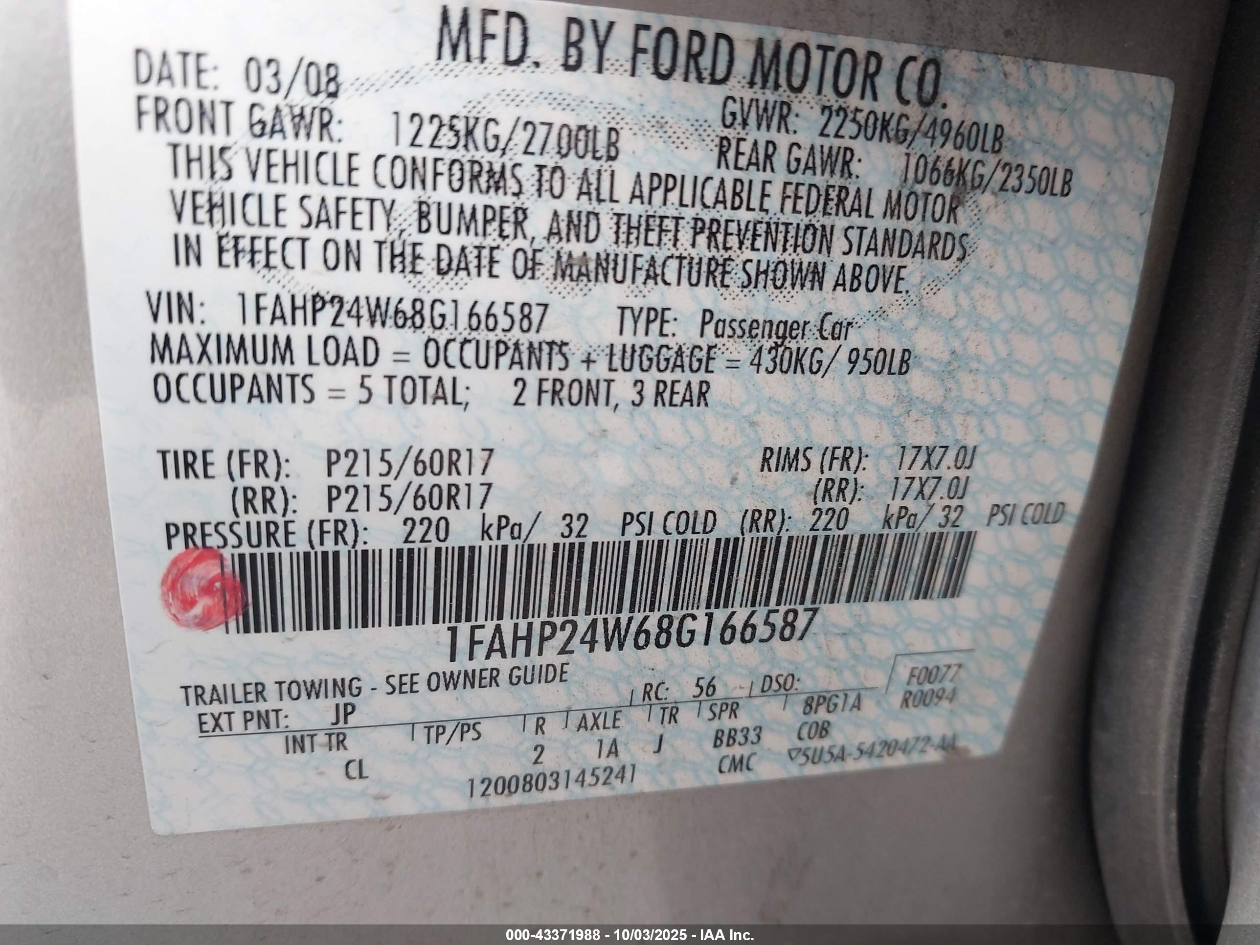 2008 Ford Taurus Sel Silver vin: 1FAHP24W68G166587