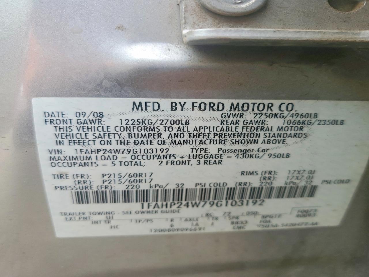 2009 Ford Taurus Sel Silver vin: 1FAHP24W79G103192
