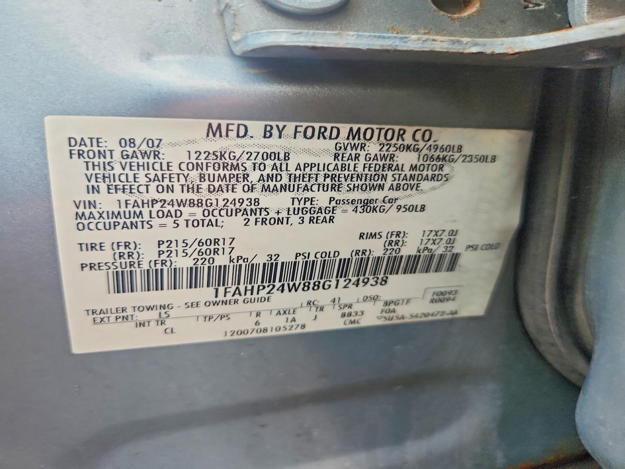 2008 Ford Taurus Sel Синий vin: 1FAHP24W88G124938