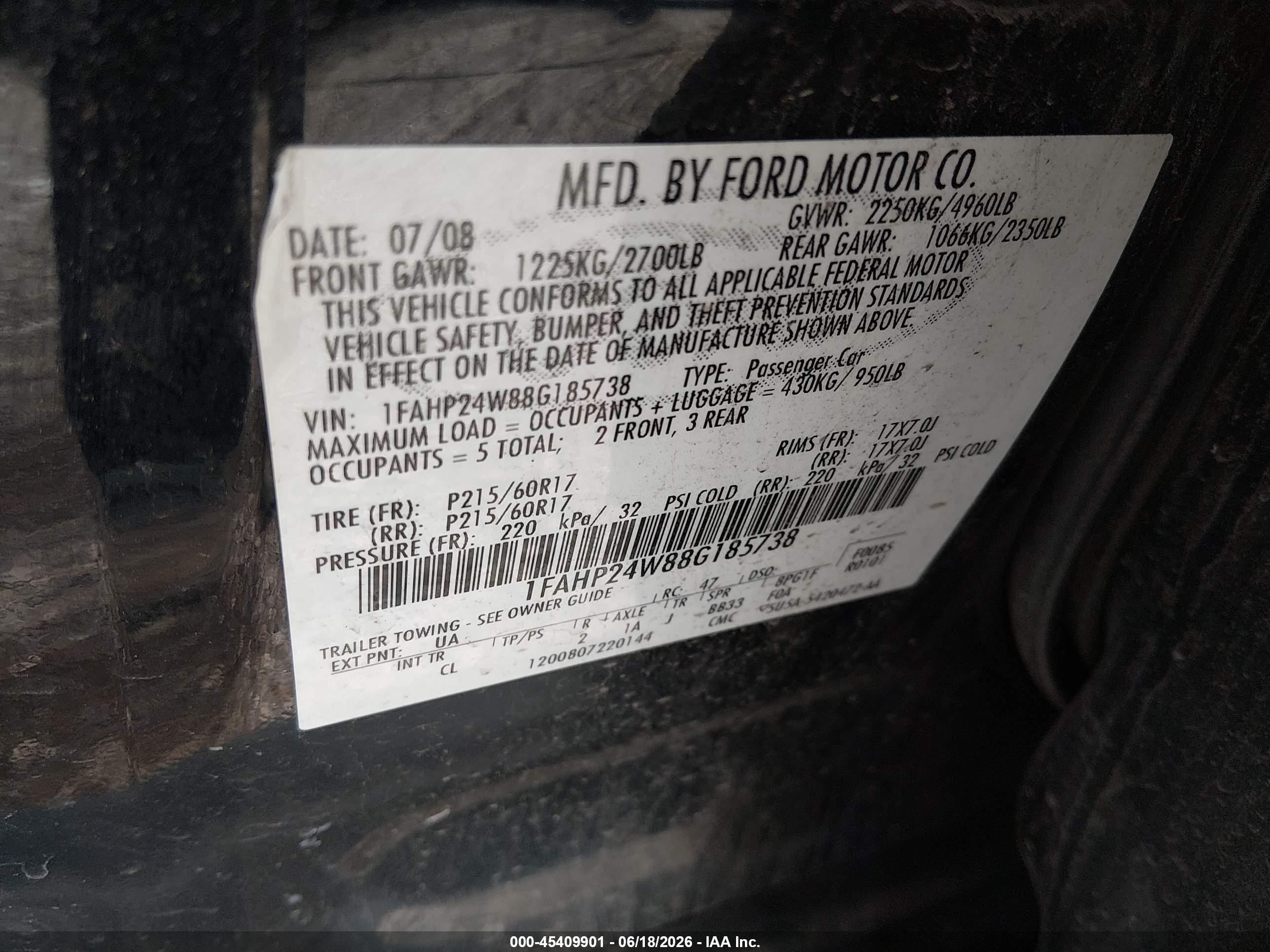 2008 Ford Taurus Sel Black vin: 1FAHP24W88G185738