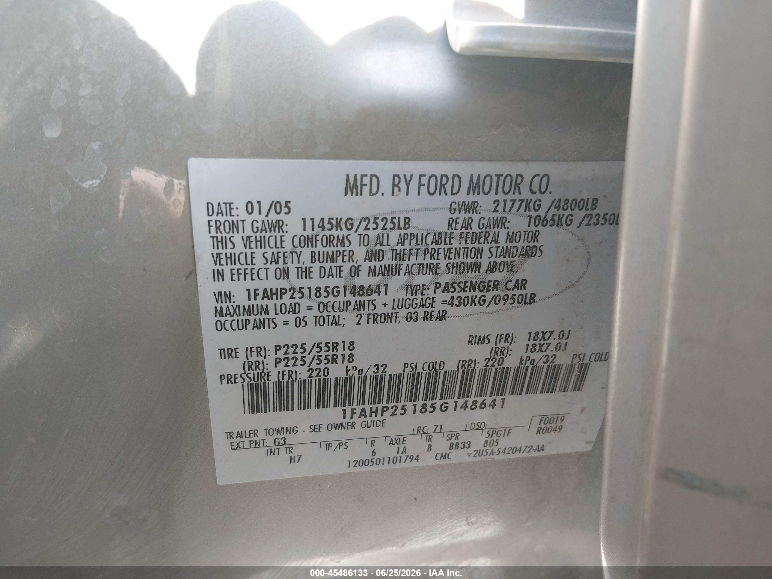 2005 Ford Five Hundred Limited Желто-коричневый vin: 1FAHP25185G148641
