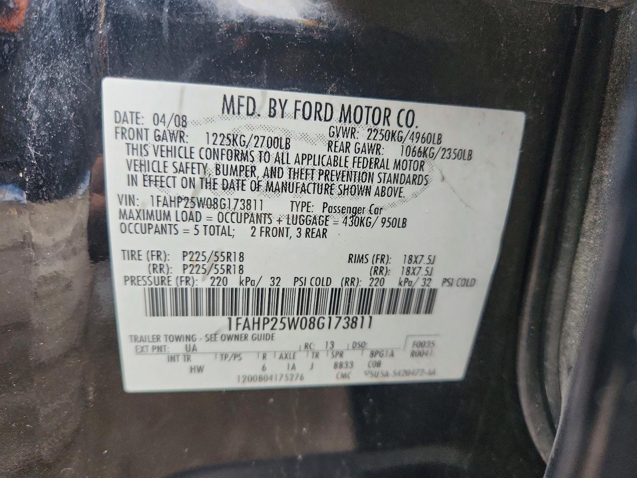 2008 Ford Taurus Limited Черный vin: 1FAHP25W08G173811