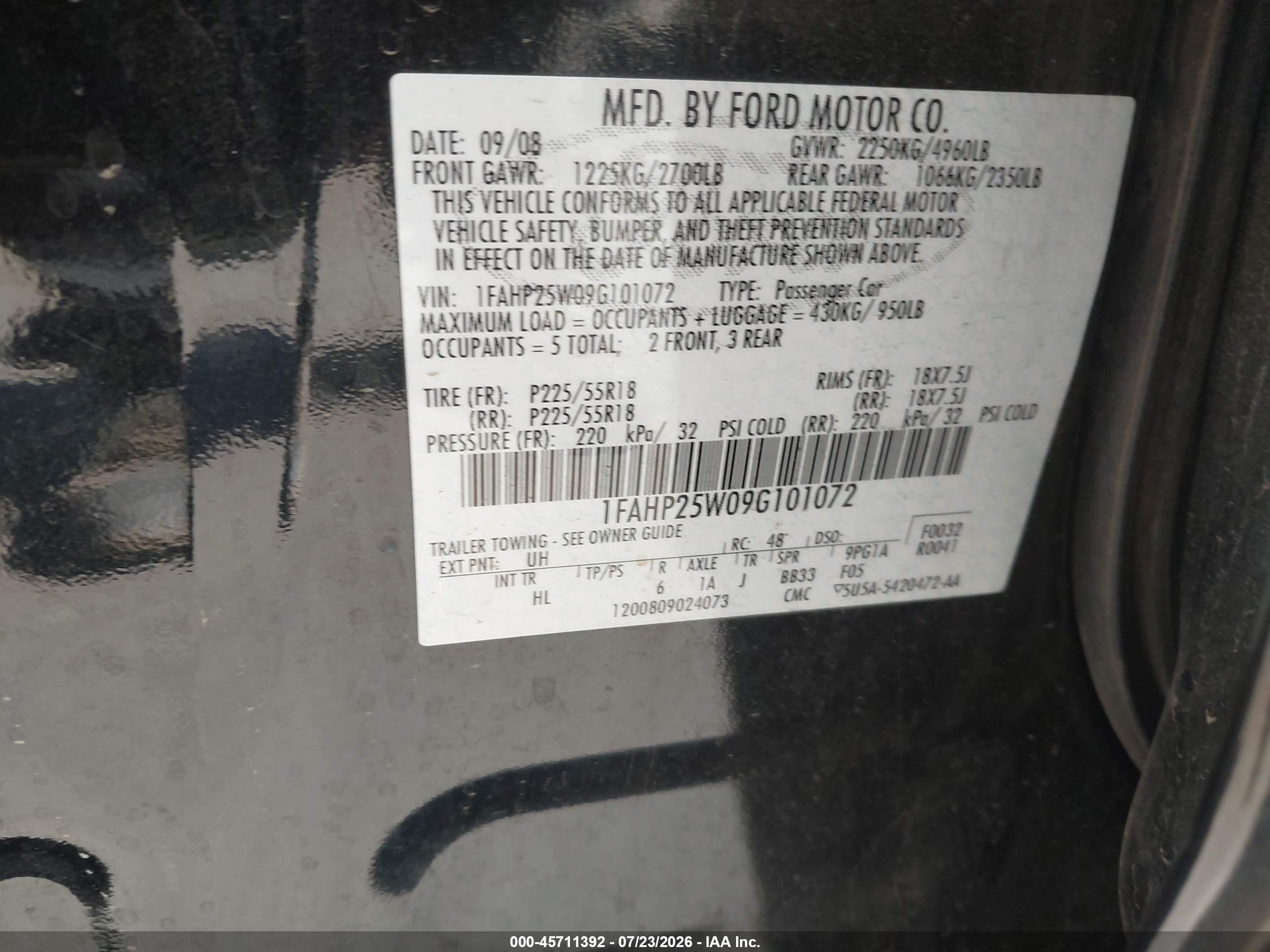 2009 Ford Taurus Limited Black vin: 1FAHP25W09G101072