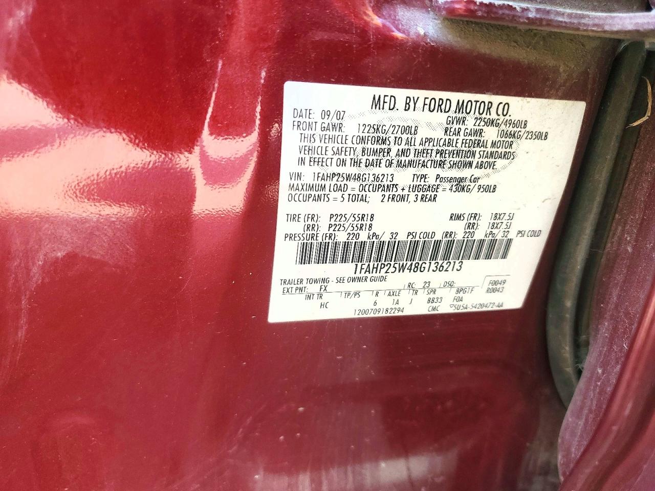 2008 Ford Taurus Limited Burgundy vin: 1FAHP25W48G136213