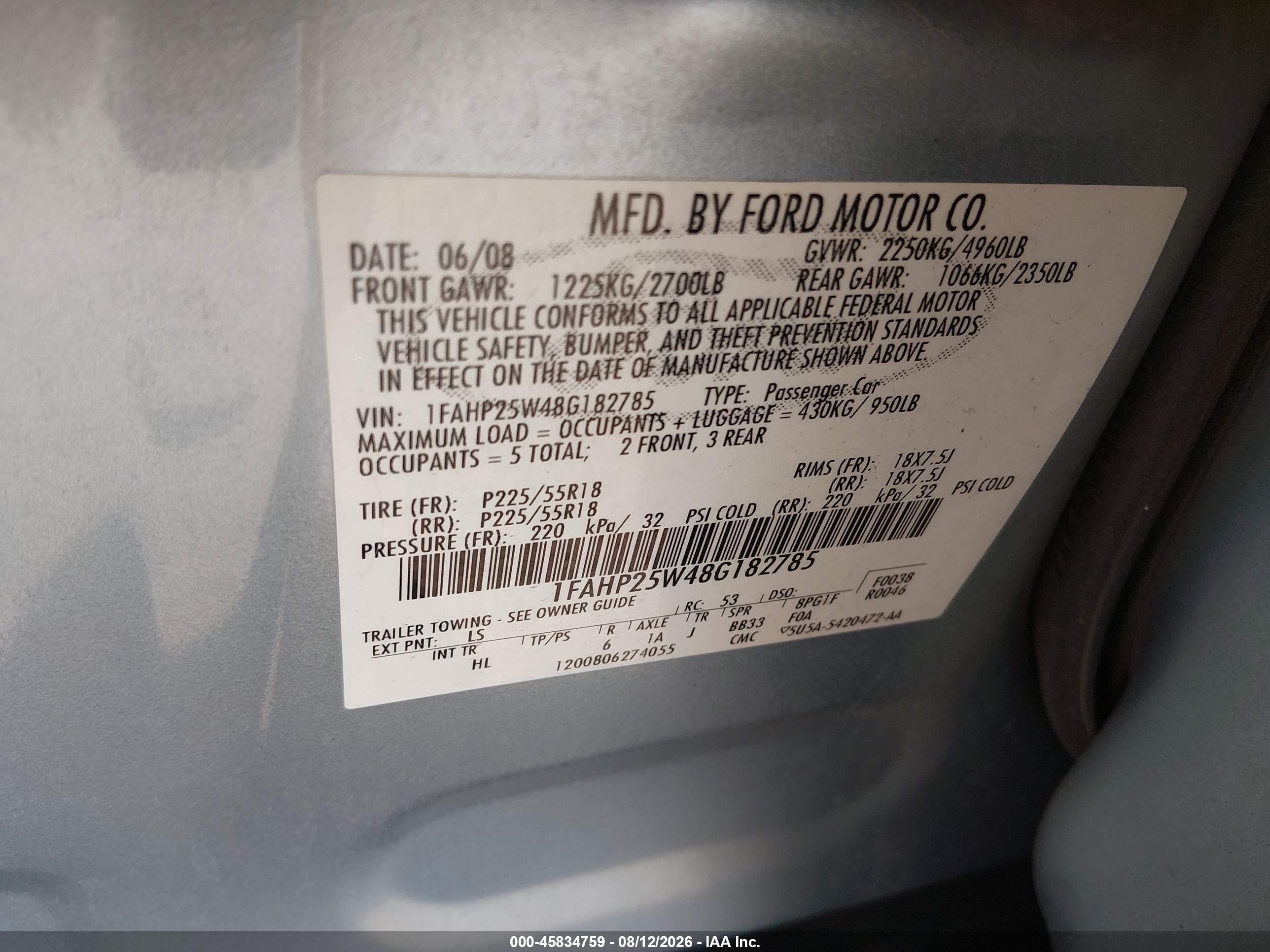 2008 Ford Taurus Limited Синий vin: 1FAHP25W48G182785