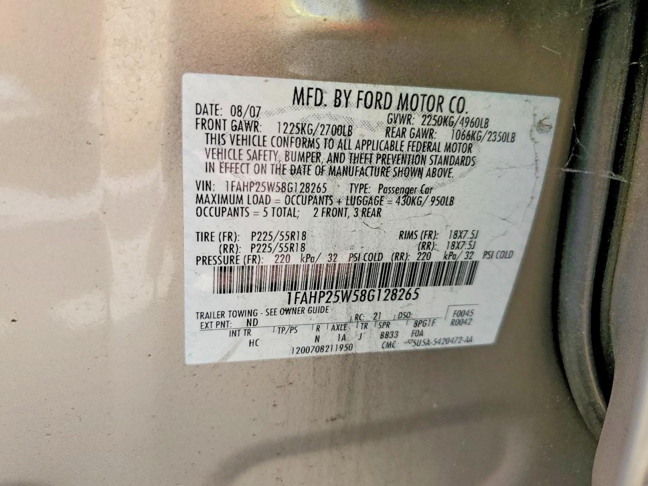 2008 Ford Taurus Limited Gold vin: 1FAHP25W58G128265