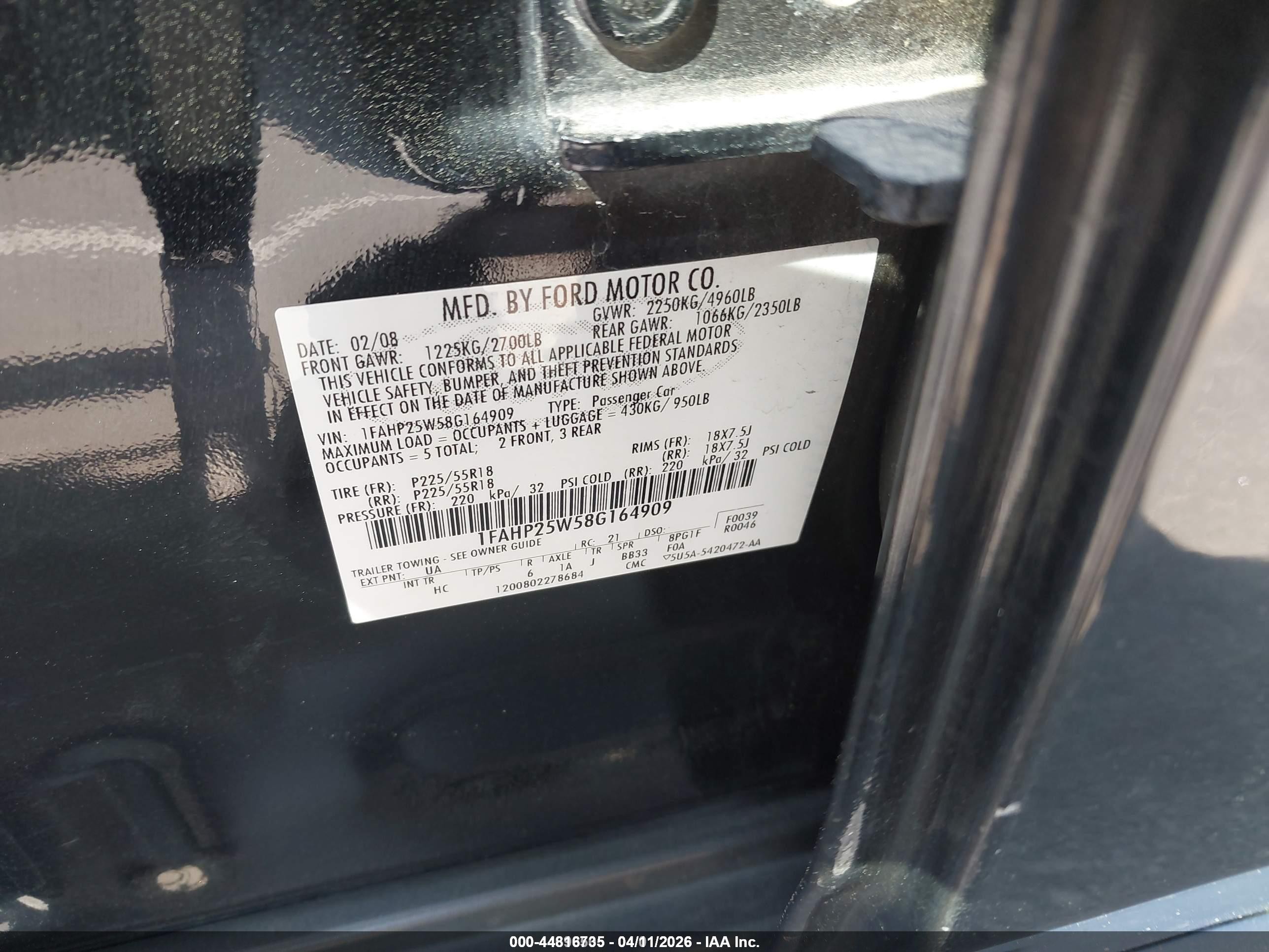 2008 Ford Taurus Limited Black vin: 1FAHP25W58G164909