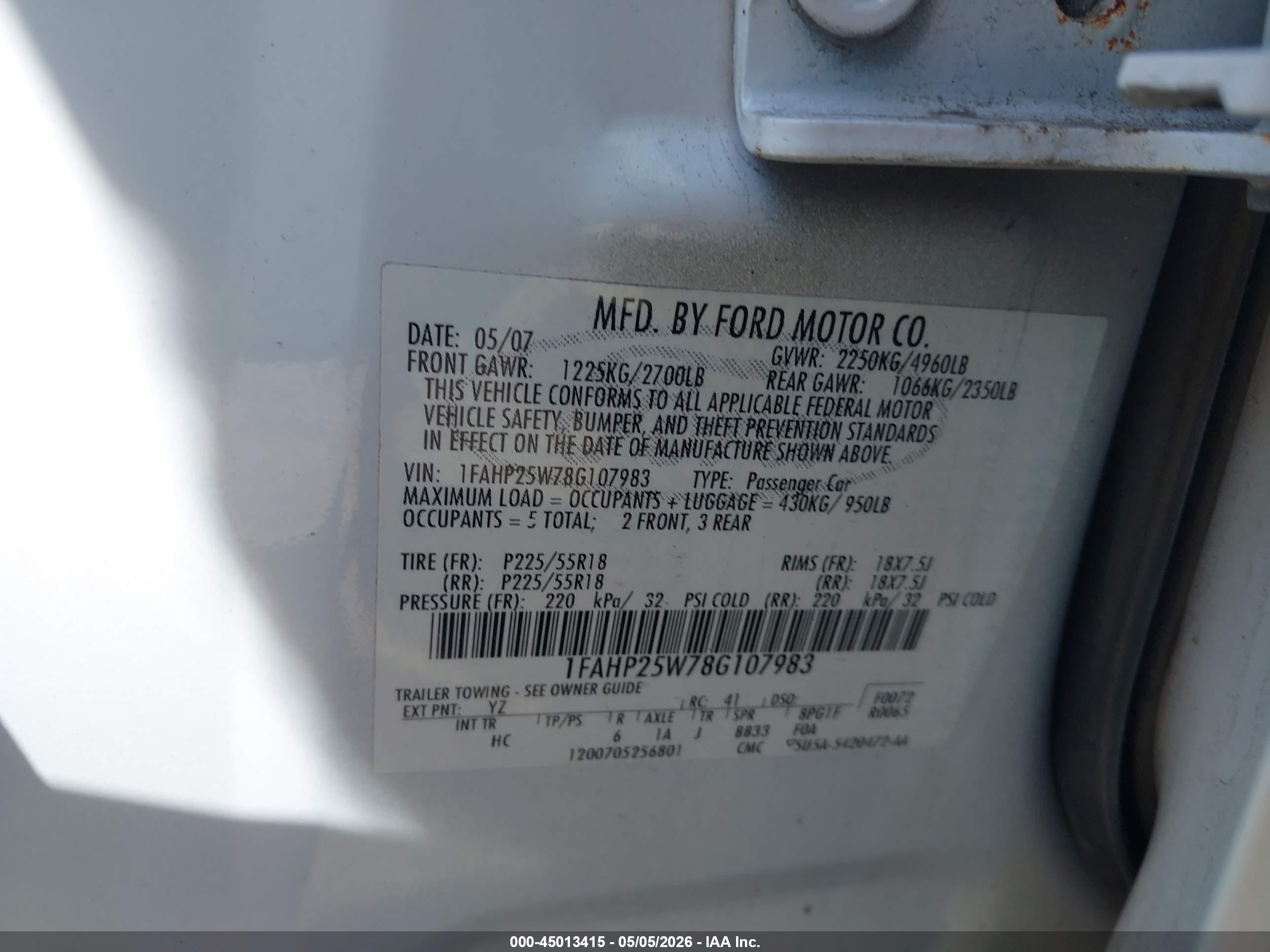 2008 Ford Taurus Limited White vin: 1FAHP25W78G107983