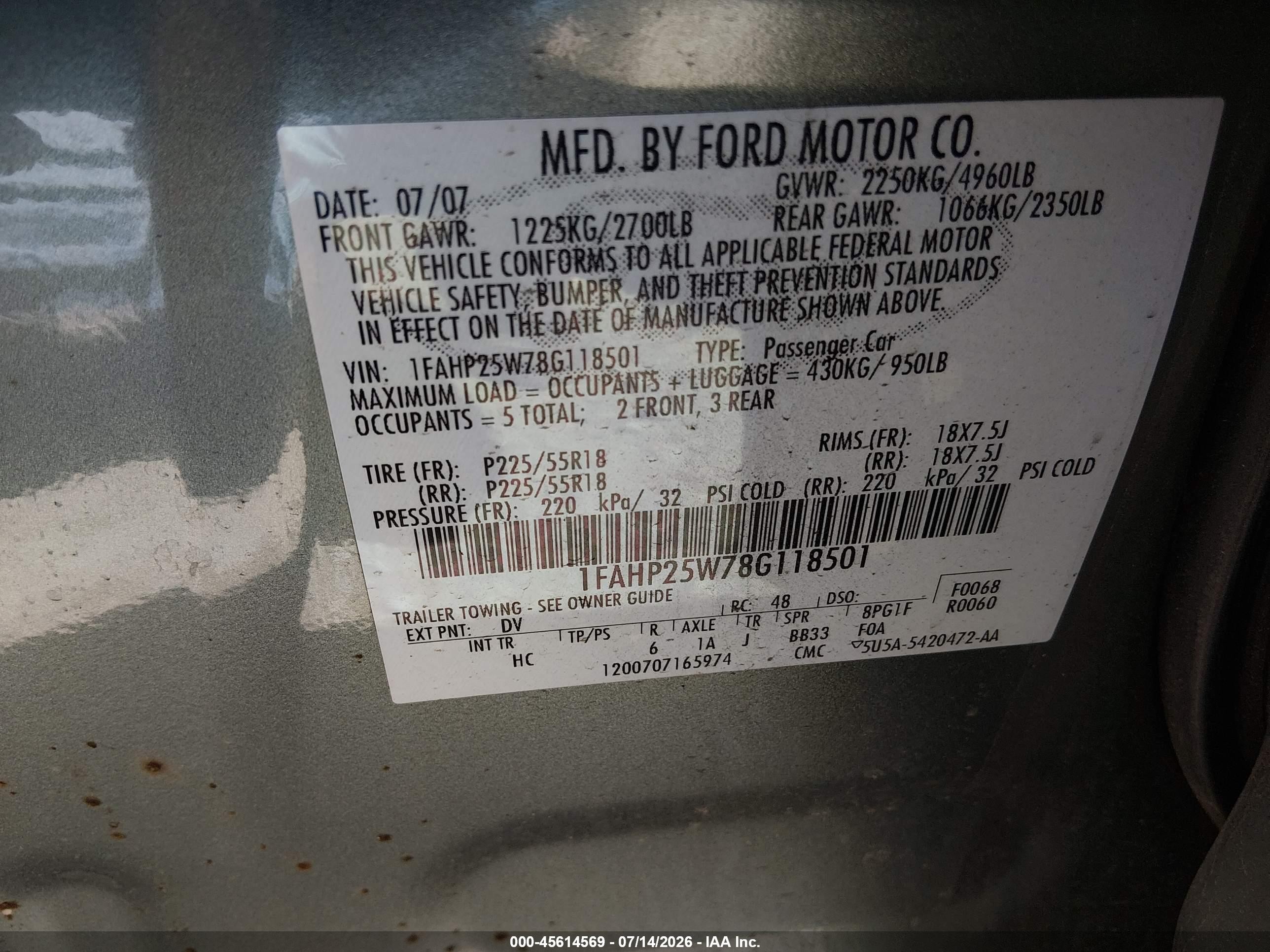 2008 Ford Taurus Limited Silver vin: 1FAHP25W78G118501