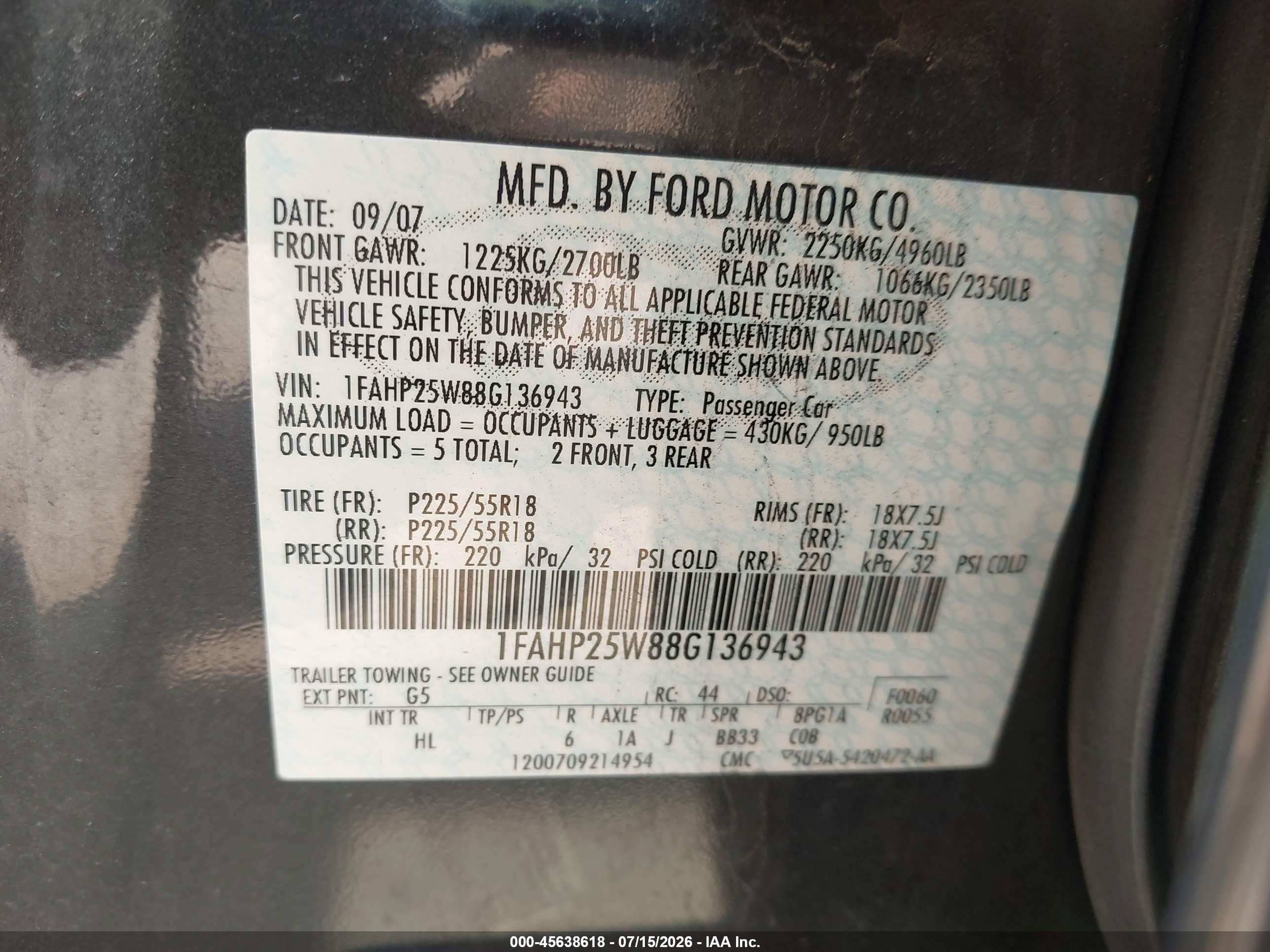 2008 Ford Taurus Limited Gray vin: 1FAHP25W88G136943