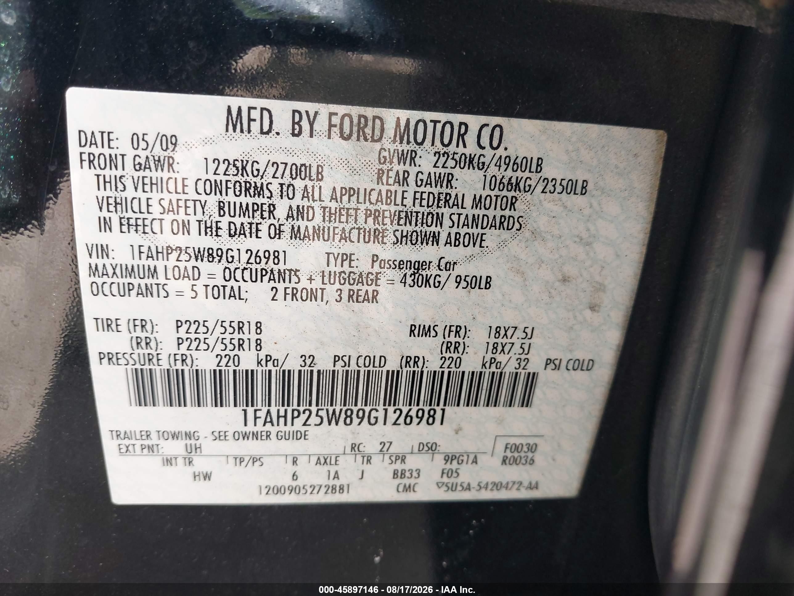 2009 Ford Taurus Limited Черный vin: 1FAHP25W89G126981