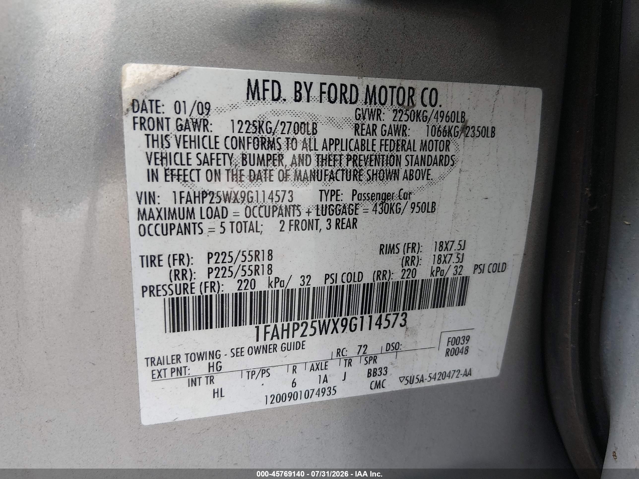 2009 Ford Taurus Limited Silver vin: 1FAHP25WX9G114573